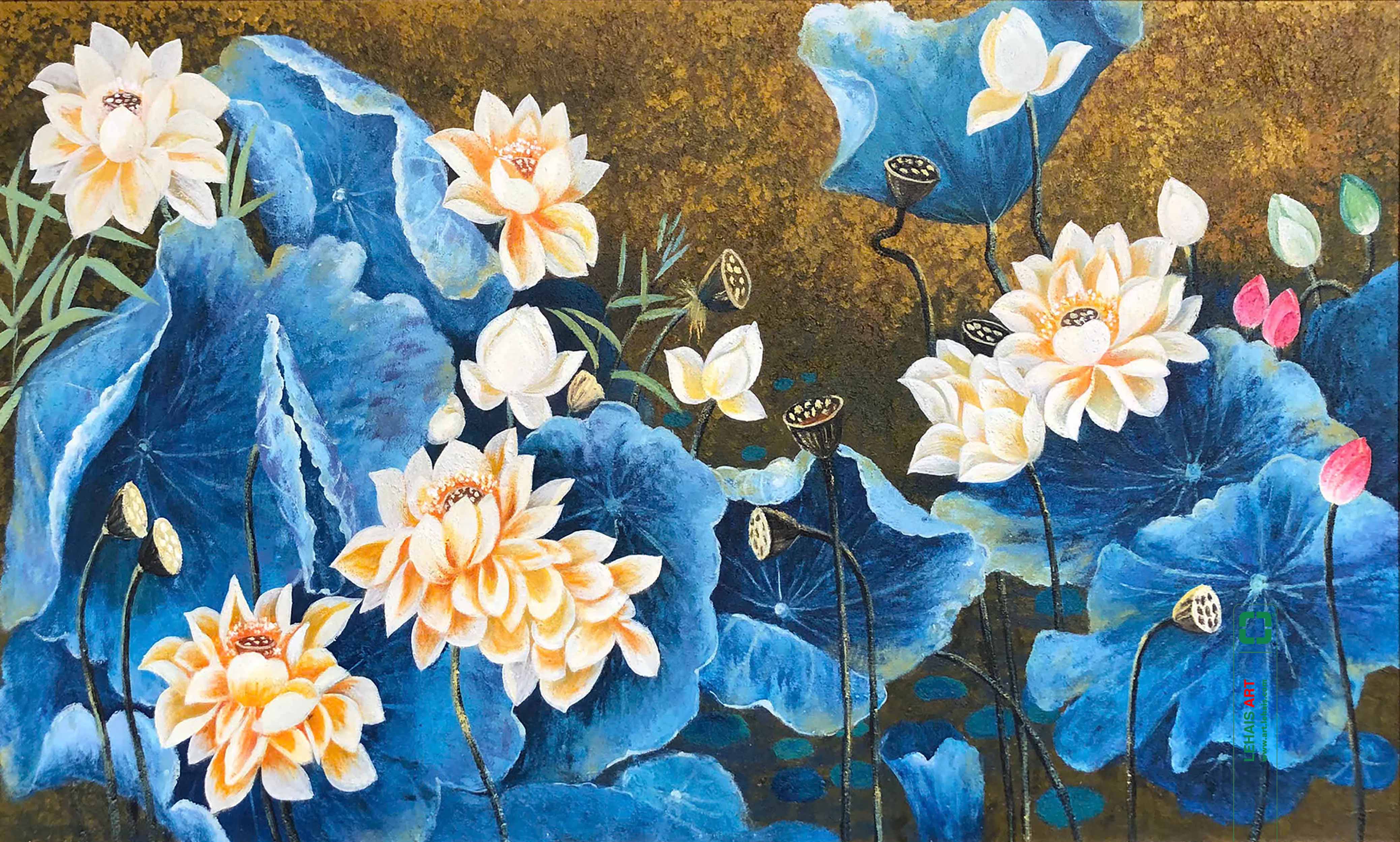 Tranh sơn dầu hoa sen vẽ theo đơn đặt hàng - TSD792LHAR