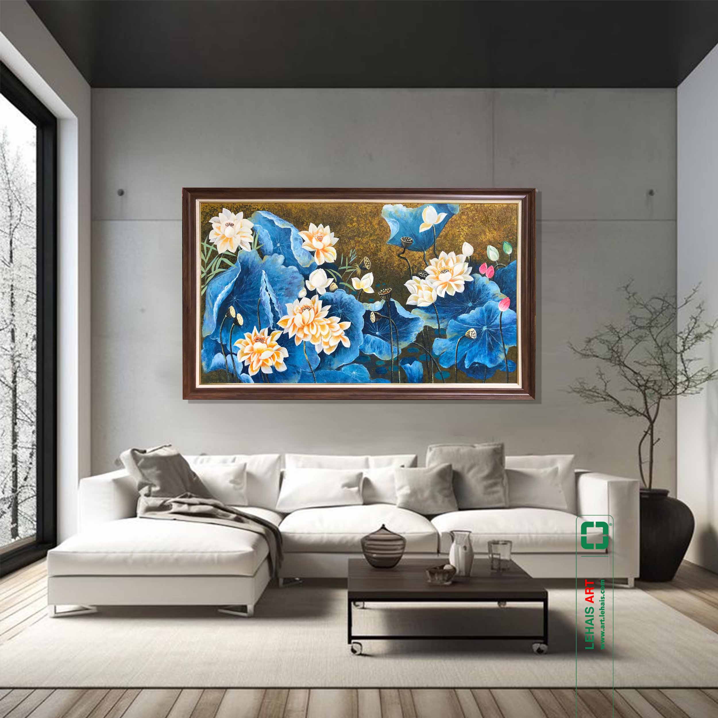 Tranh sơn dầu hoa sen vẽ theo đơn đặt hàng - TSD792LHAR