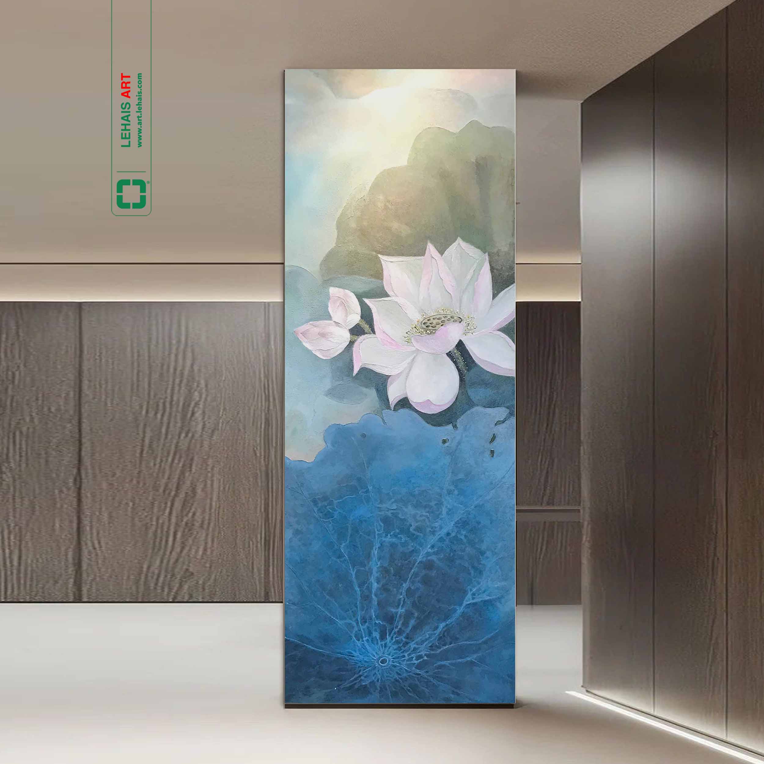 Tranh sơn dầu hoa sen đắp nổi vẽ với tông màu êm dịu - TSD799LHAR