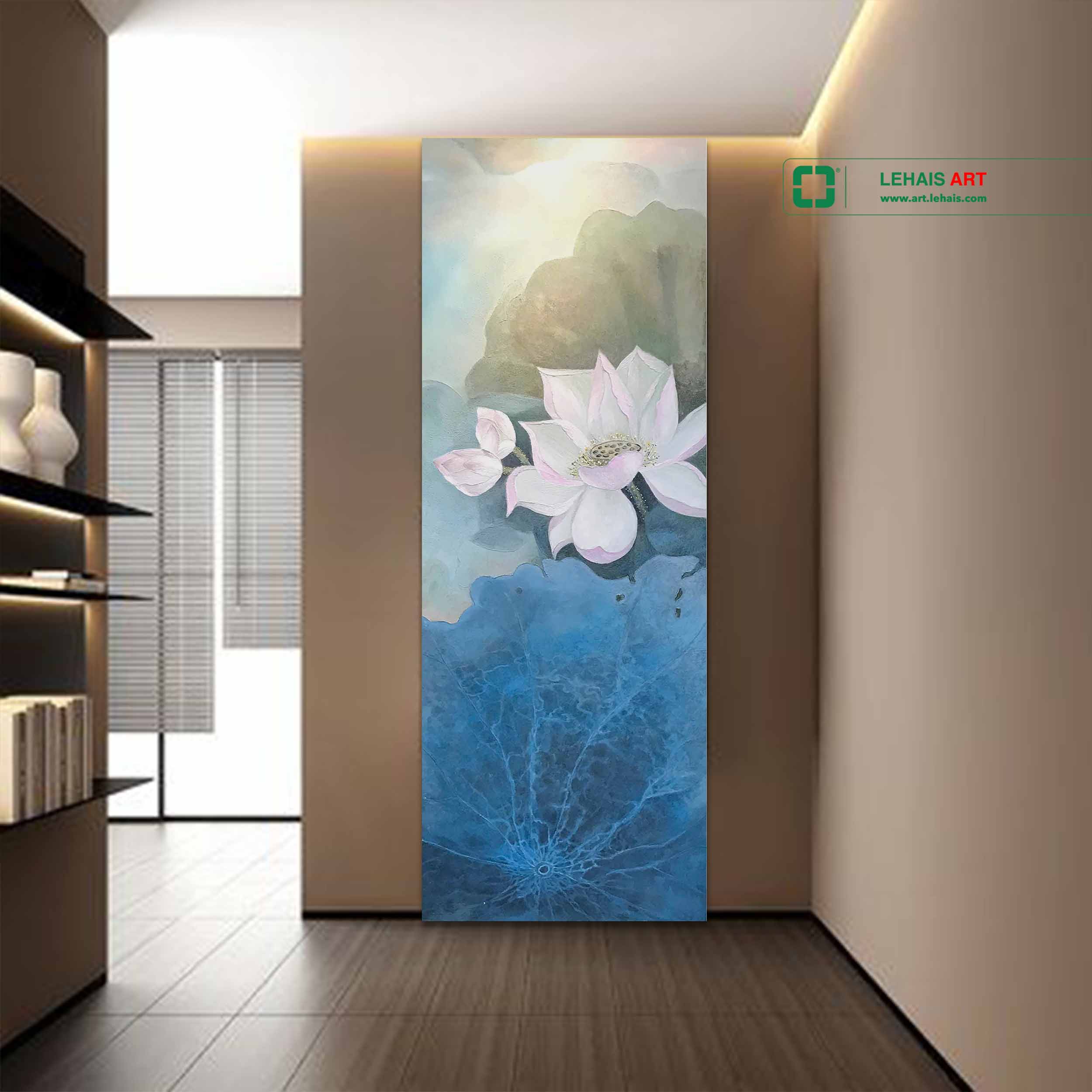 Tranh sơn dầu hoa sen đắp nổi vẽ với tông màu êm dịu - TSD799LHAR