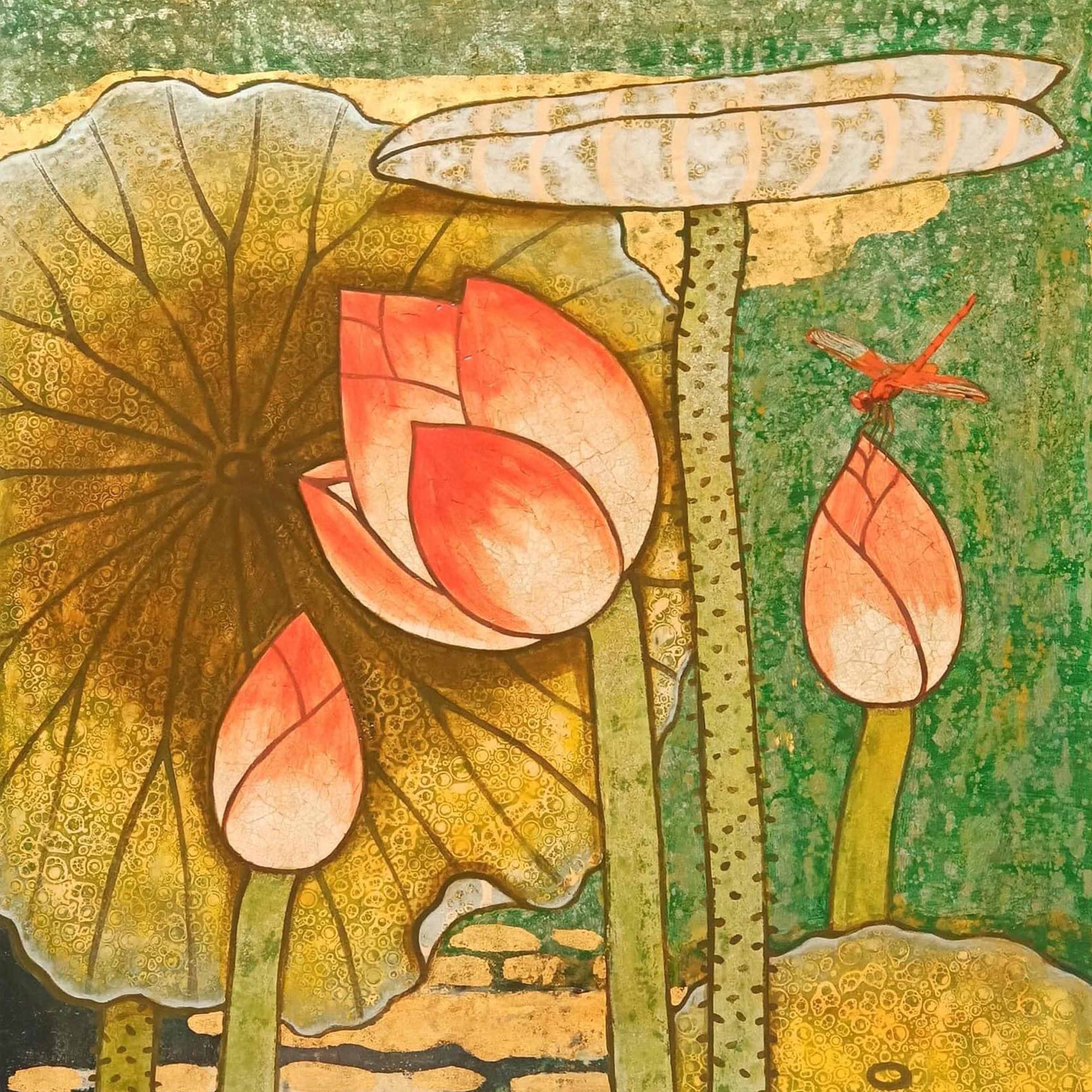 Lacquer painting lotus works SEN HONG - TSM8LHAR