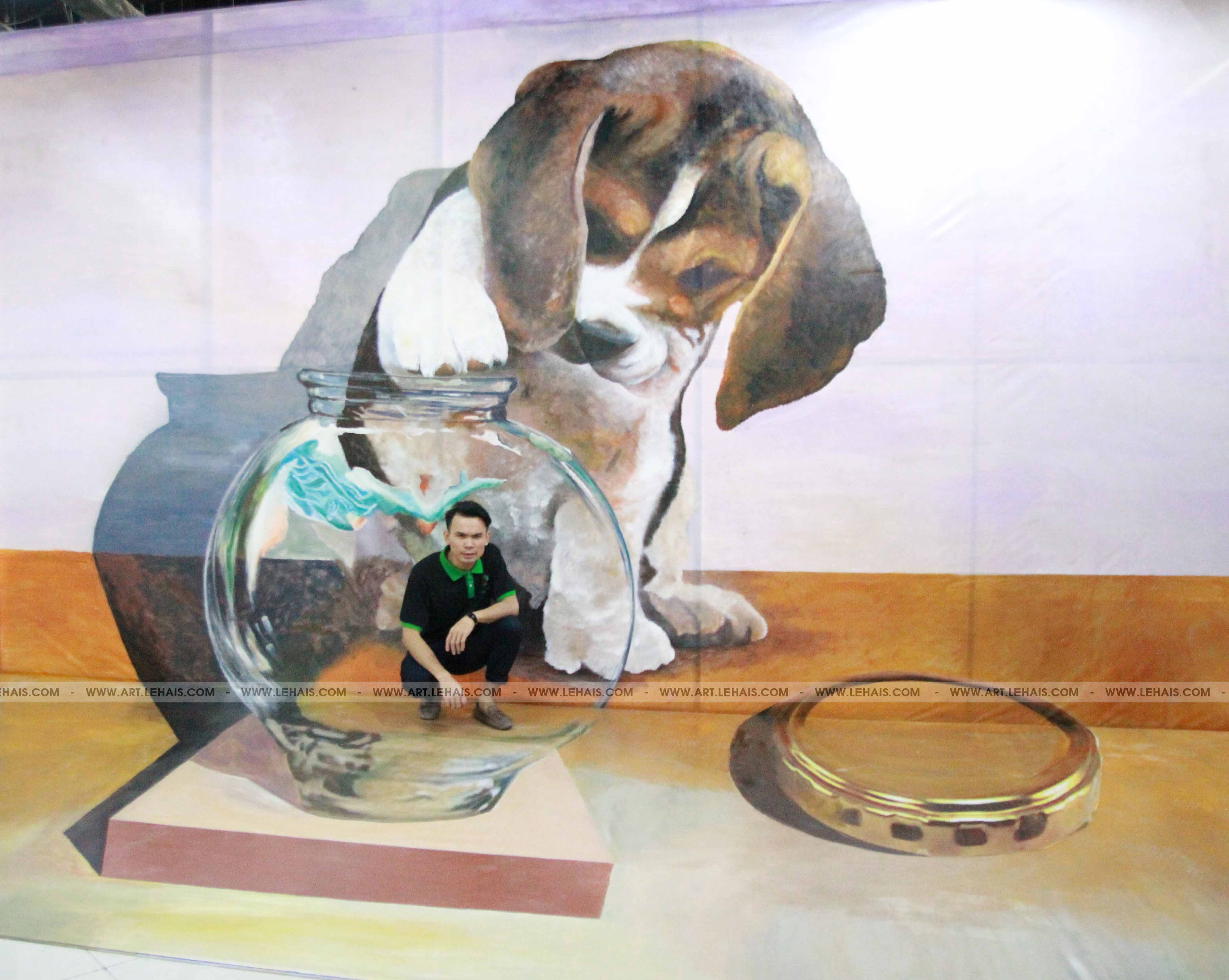 Vẽ tranh 3D chó khổng lồ vẽ tại Mipec Long Biên, Hà Nội - TT100LHAR