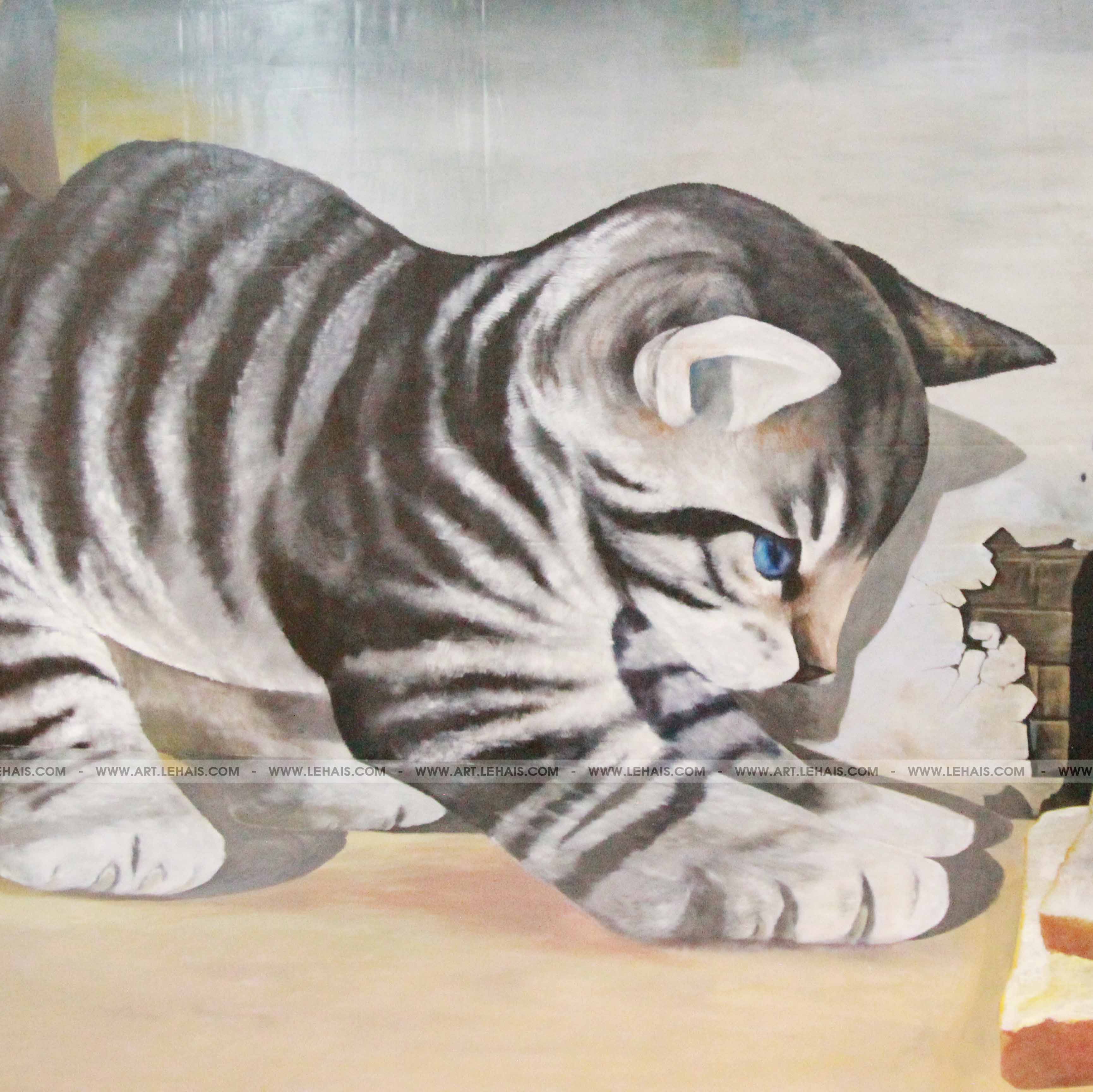 Những tác phẩm vẽ tranh tường 3D về chú mèo khổng lồ sẽ khiến bạn bất ngờ và thích thú. Sự kết hợp hài hòa giữa kỹ thuật vẽ và hiệu ứng sống động đã tạo ra một không gian sống động, đầy màu sắc và nghệ thuật. Hãy dừng chân để ngắm nhìn bức tranh tường con mèo 3D đỉnh cao này và cảm nhận nét độc đáo của nó.