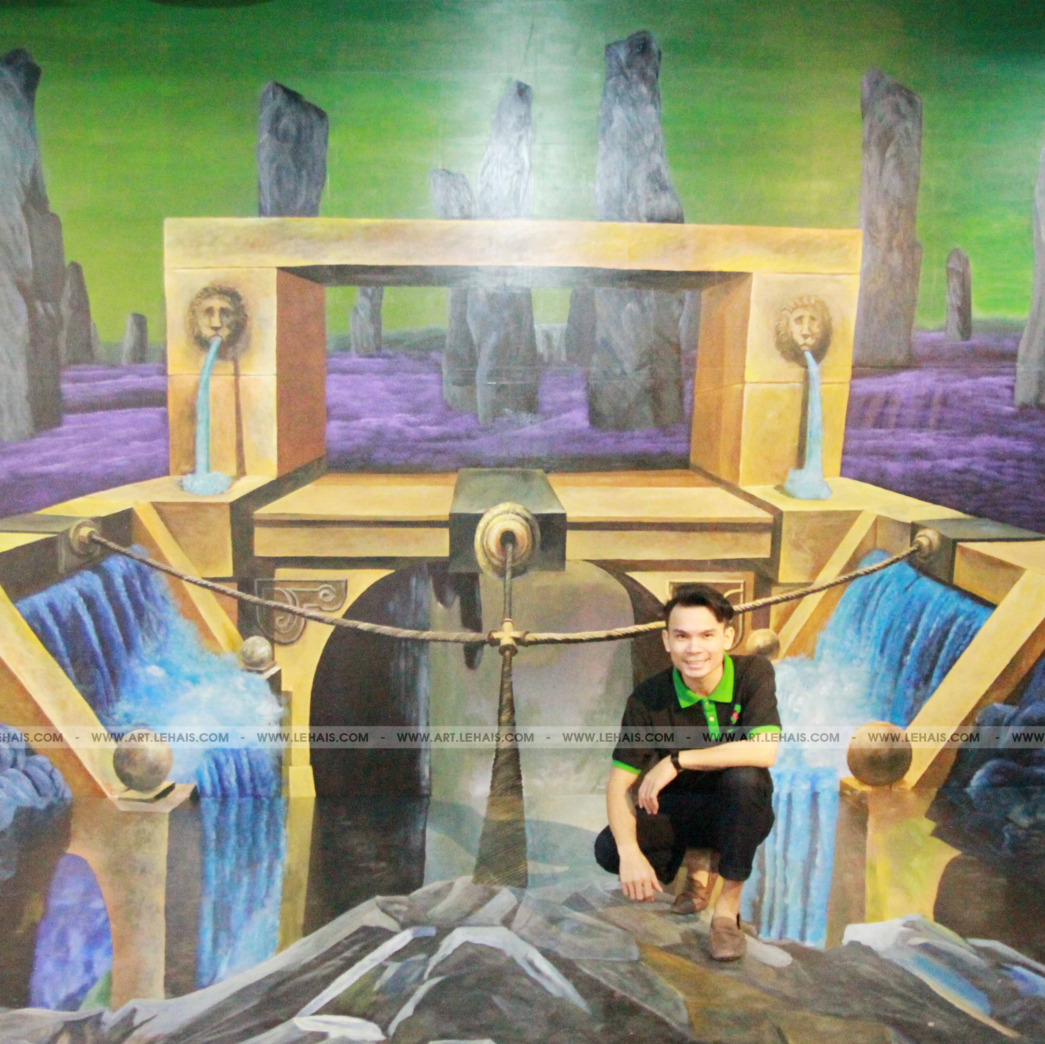 Vẽ tranh 3D thác nước huyền bí vẽ tại Mipec Long Biên, Hà Nội - TT102LHAR