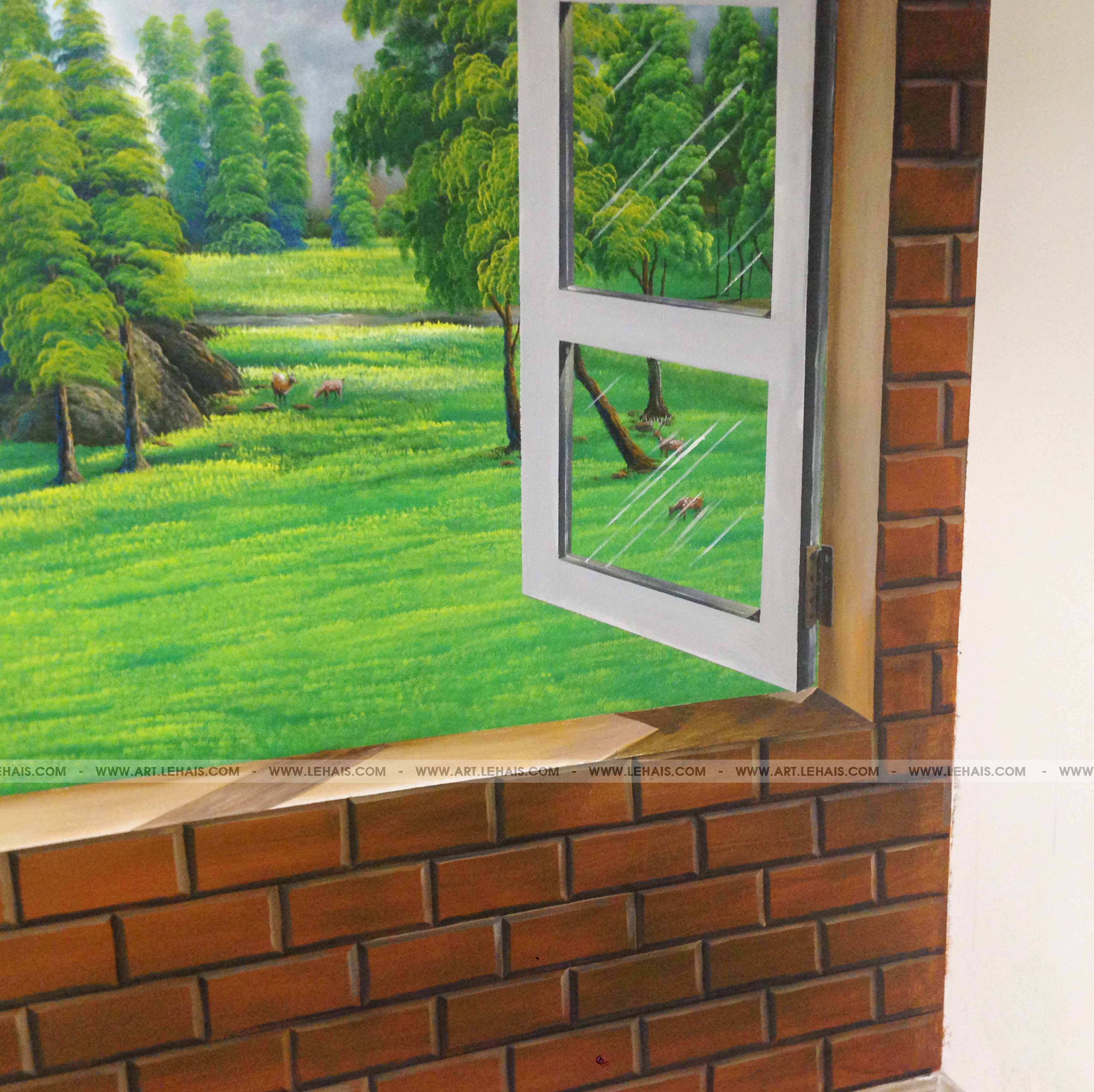 Vẽ cảnh khung cửa sổ 3D trên tường tại Time City, Hà Nội - TT103LHAR