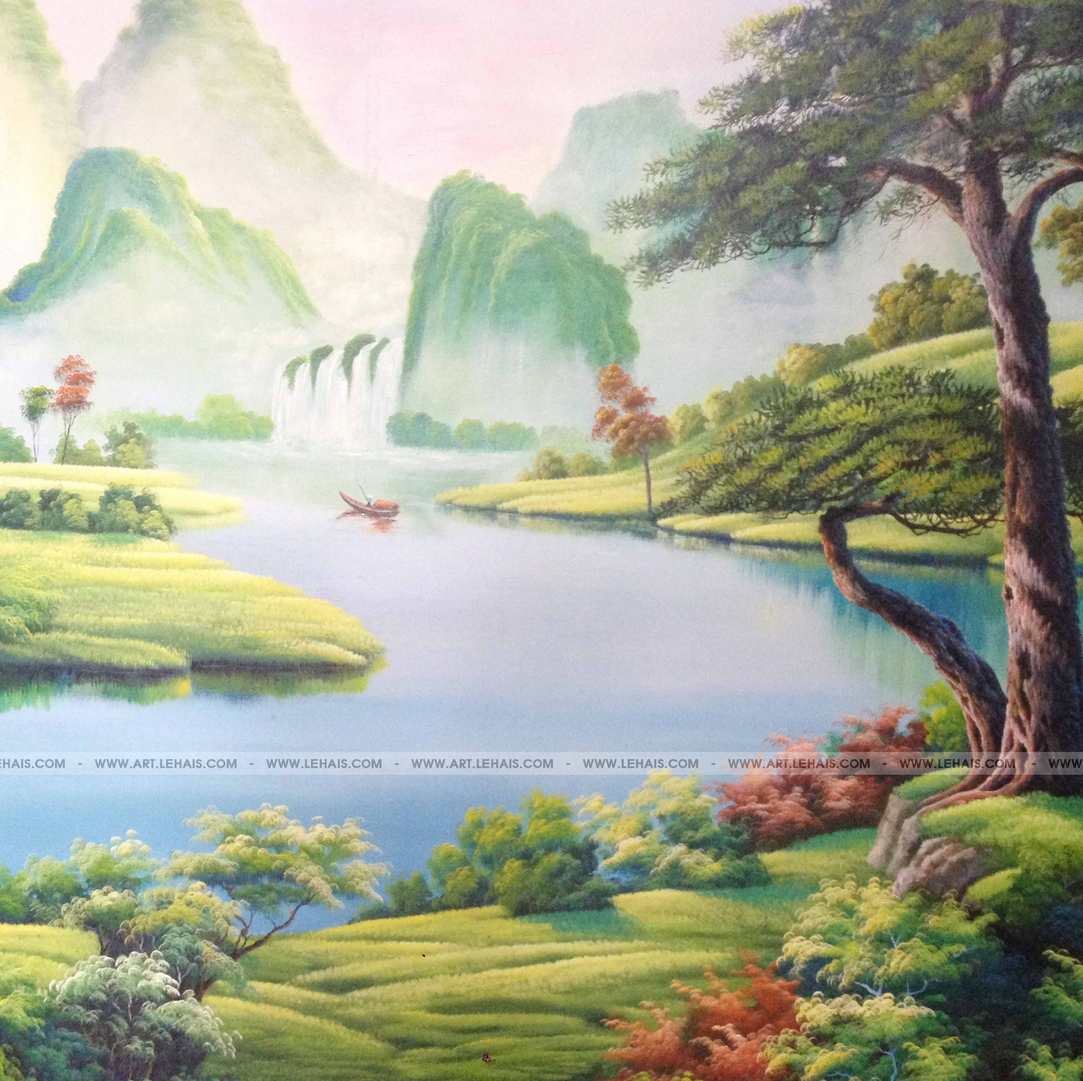 Vẽ tranh tường phong cảnh sơn thủy tại Văn Giang, Hưng Yên - TT111LHAR -  LEHAIS ART - TRANH NGHỆ THUẬT CAO CẤP