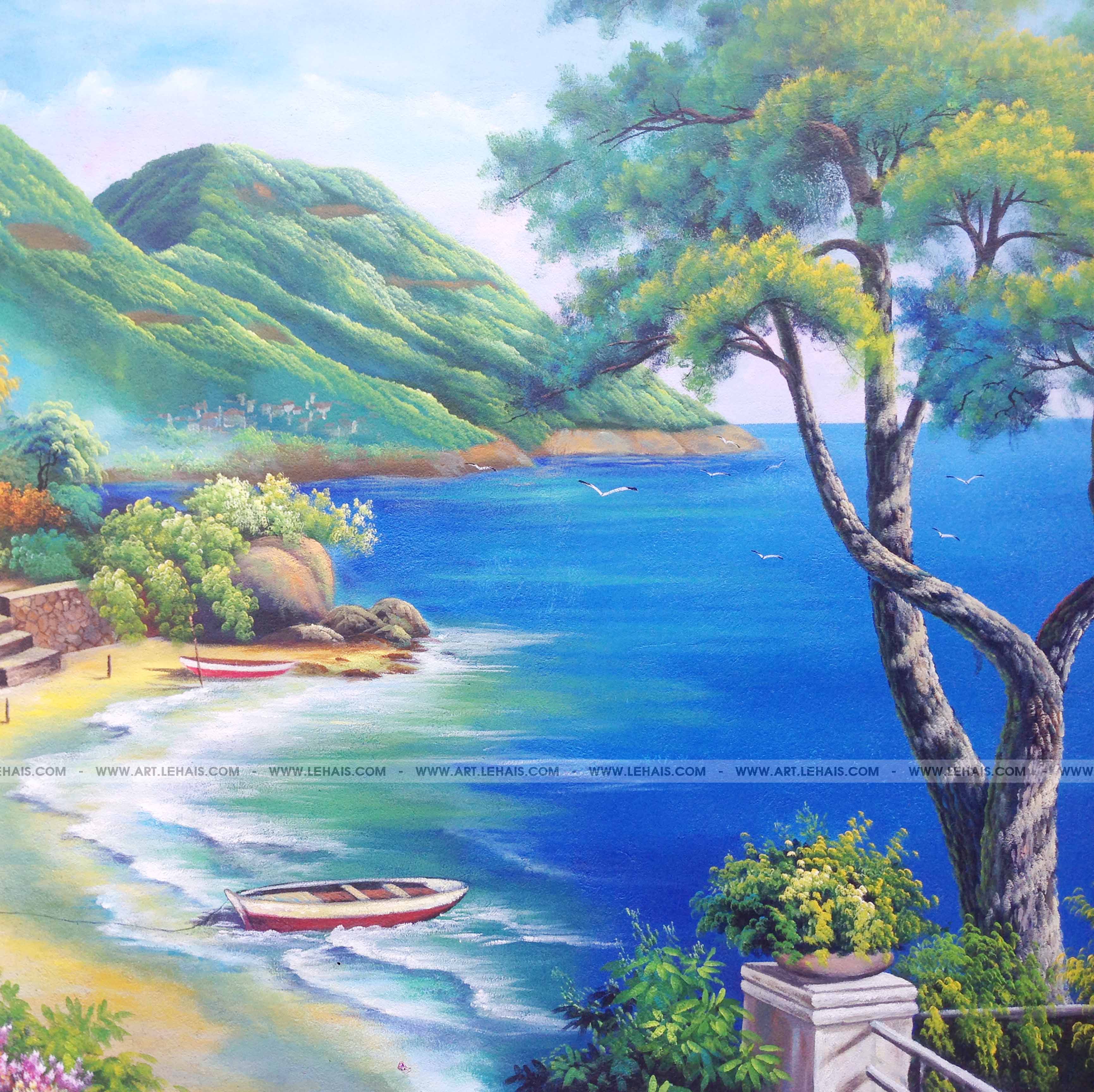 Vẽ tranh phong cảnh biển tại gia đình ở Tề Lỗ, Vĩnh Tường, Vĩnh Phúc -  TT115LHAR - LEHAIS ART - TRANH NGHỆ THUẬT CAO CẤP