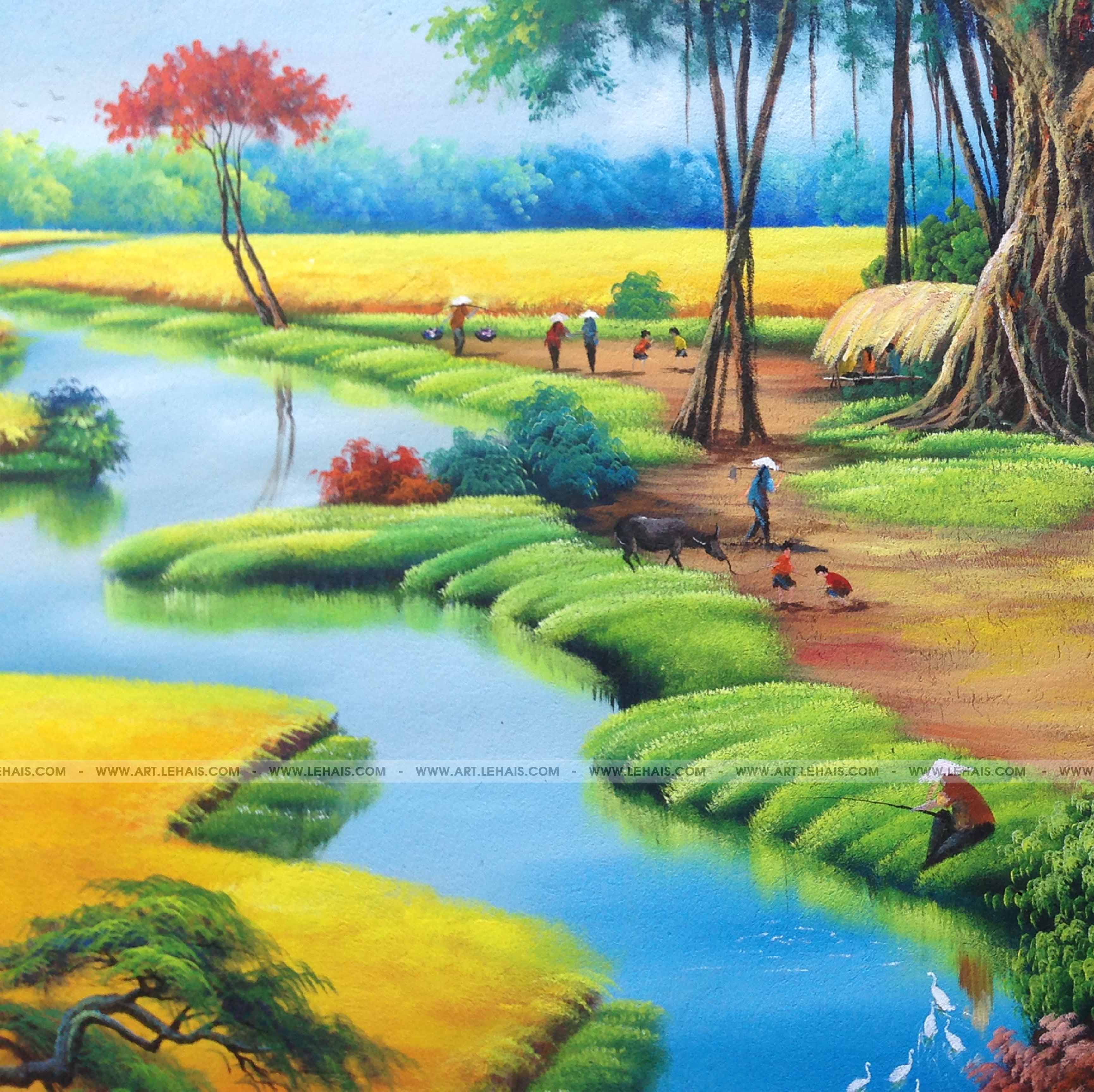 Vẽ tranh phong cảnh làng quê tại Tề Lỗ, Vĩnh Tường, Vĩnh Phúc - TT117LHAR -  LEHAIS ART - TRANH NGHỆ THUẬT CAO CẤP