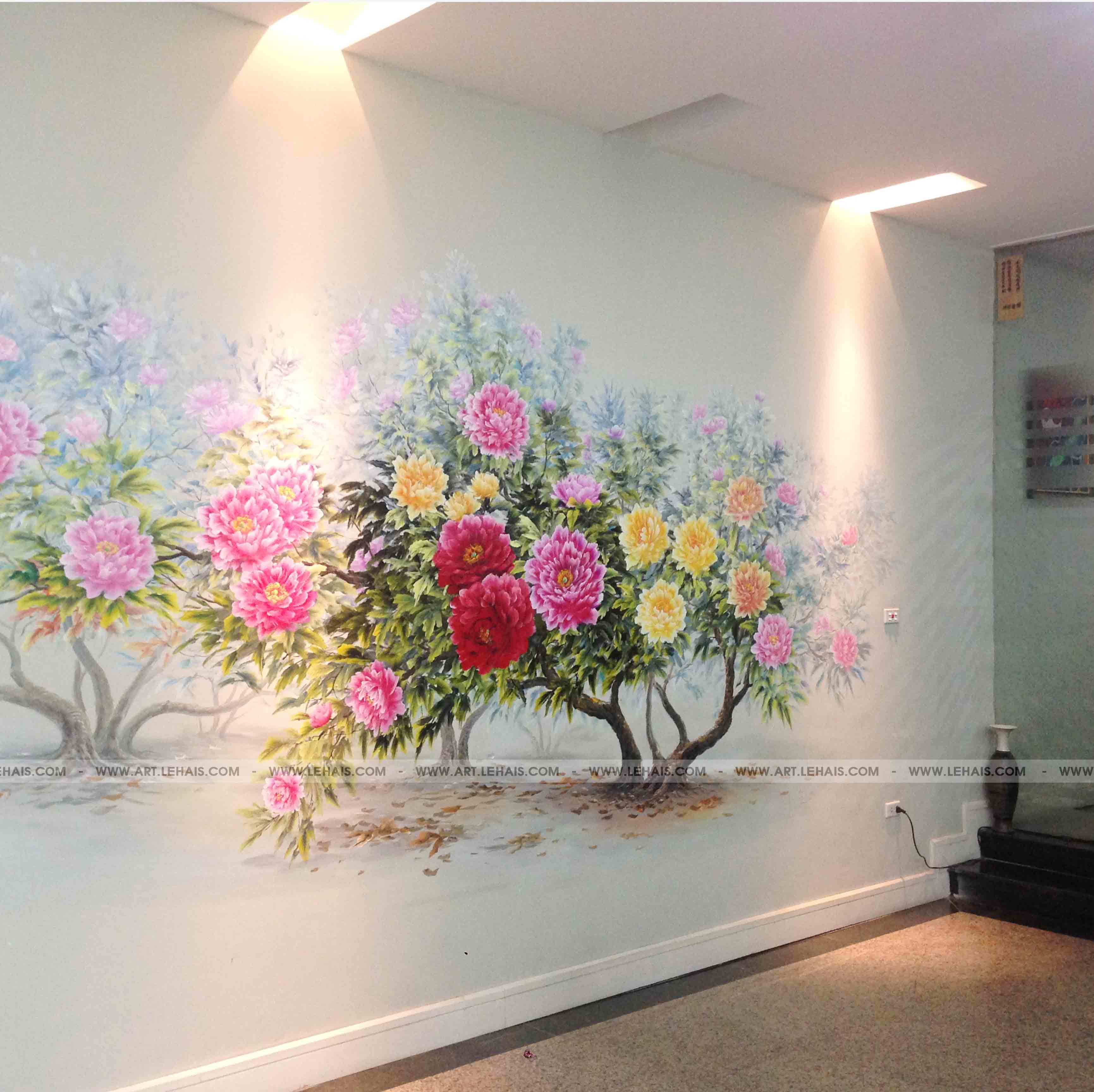 Vẽ tranh tường 3D hoa mẫu đơn tại KĐT Mỹ Đình, Hà Nội - TT132LHAR