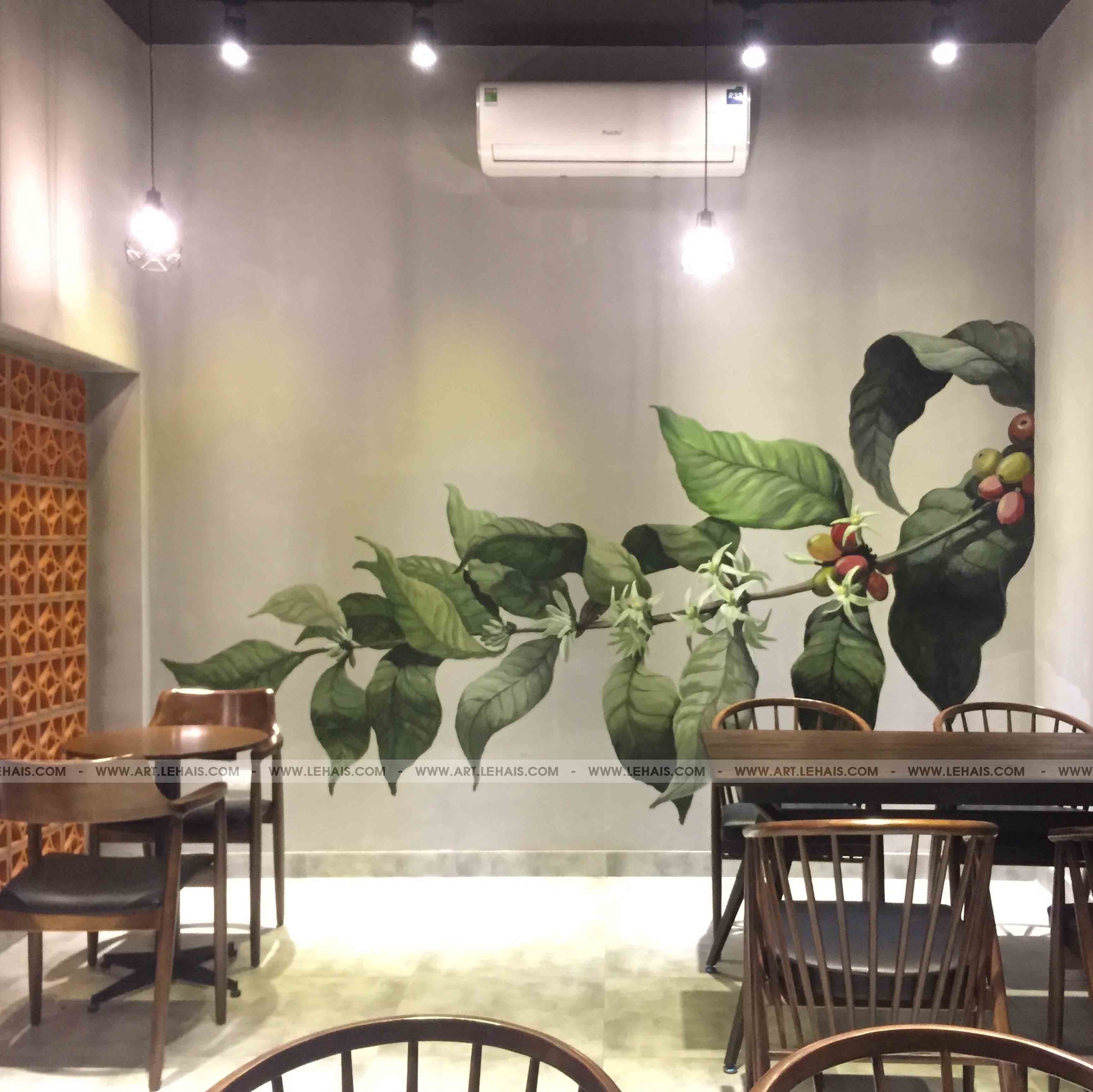 Draw branches of 3D cafe on the wall of a cafe in To Ngoc Van, Tay Ho - TT162LHAR