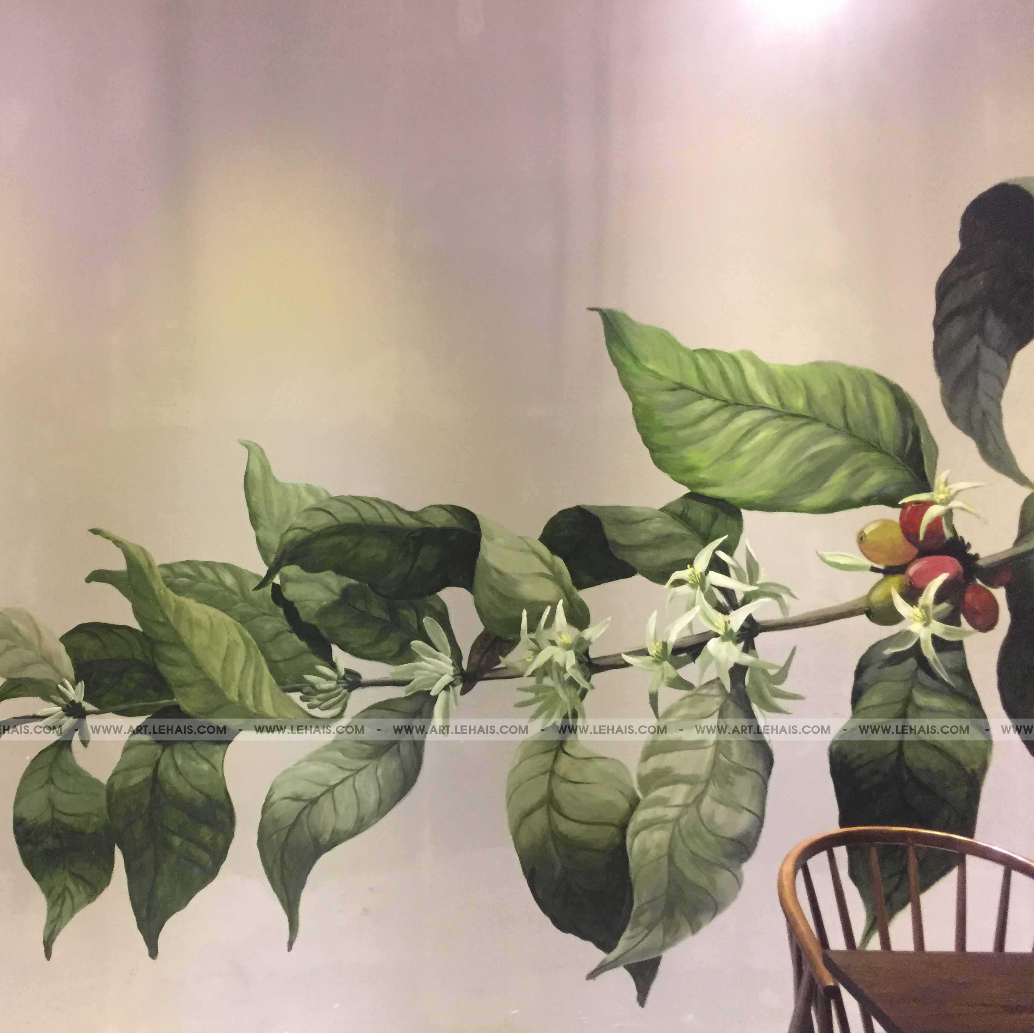 Vẽ cành cafe 3D trên tường quán cafe tại Tô Ngọc Vân, Tây Hồ, Hà Nội - TT162LHAR