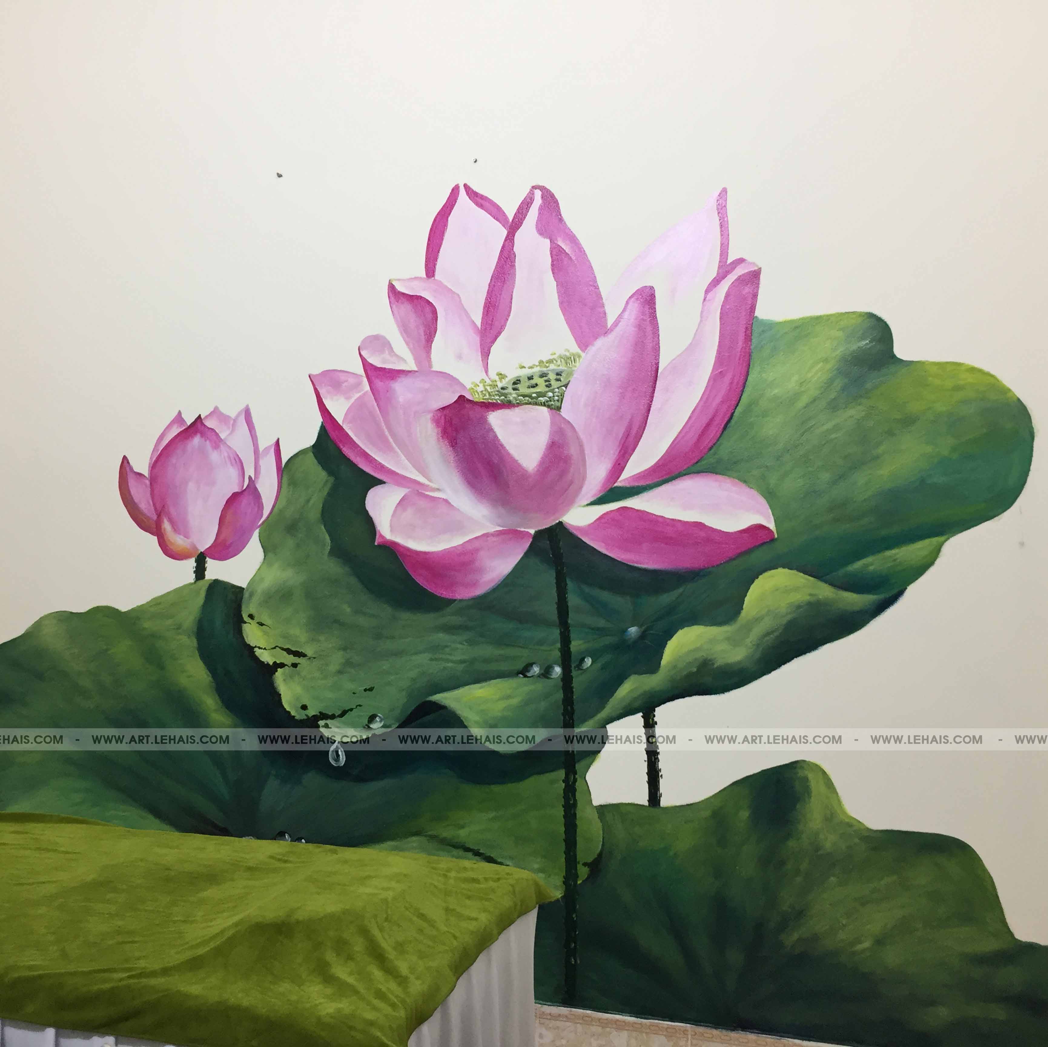Vẽ tranh hoa sen 3D tại Spa, Lạc Trung, Hà Nội - TT170LHAR - LEHAIS ART -  TRANH NGHỆ THUẬT CAO CẤP