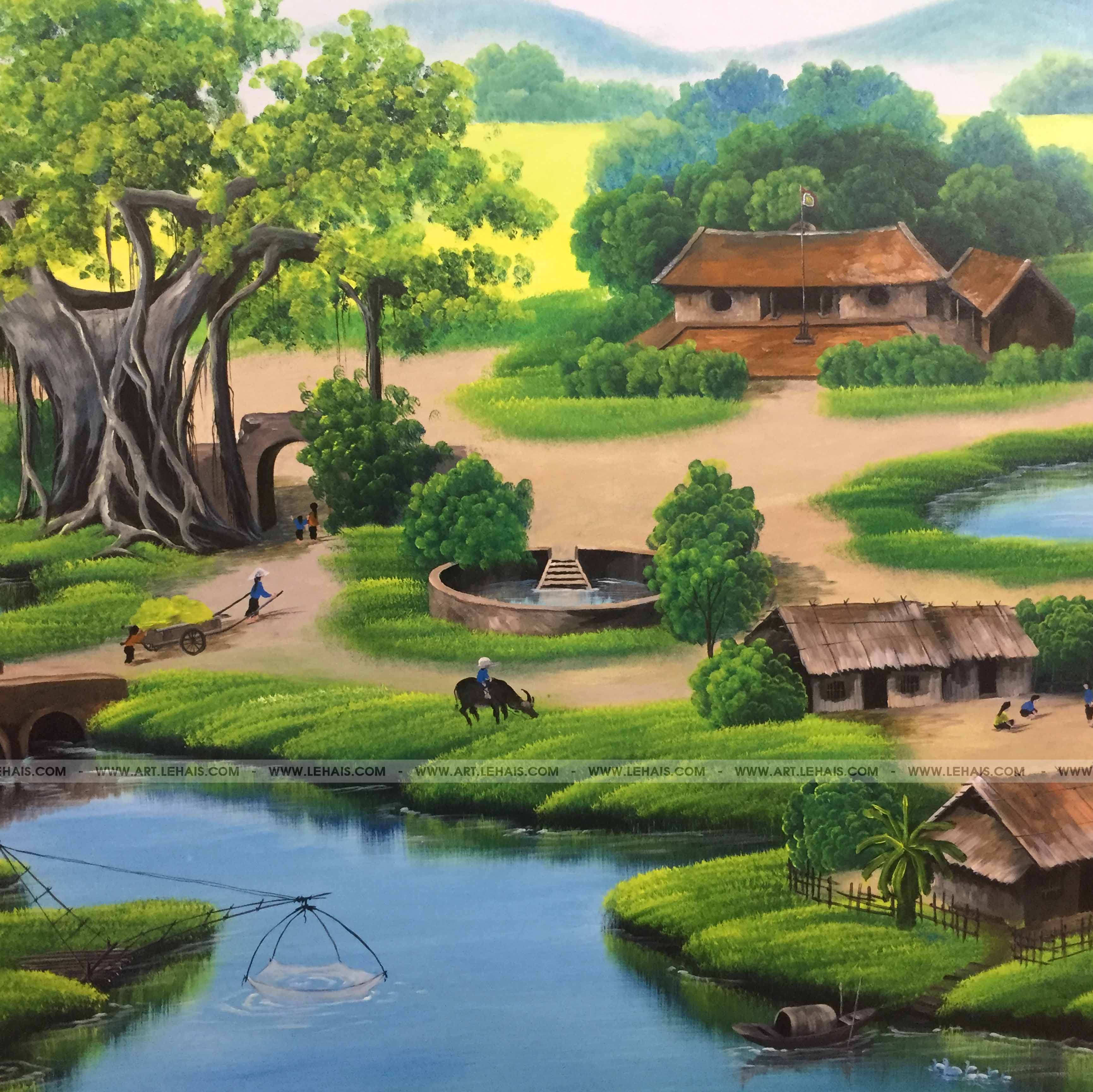 Vẽ tranh tường 3D cảnh đồng quê tại gia đình ở Sơn Tây, Hà Nội - TT173LHAR  - LEHAIS ART - TRANH NGHỆ THUẬT CAO CẤP