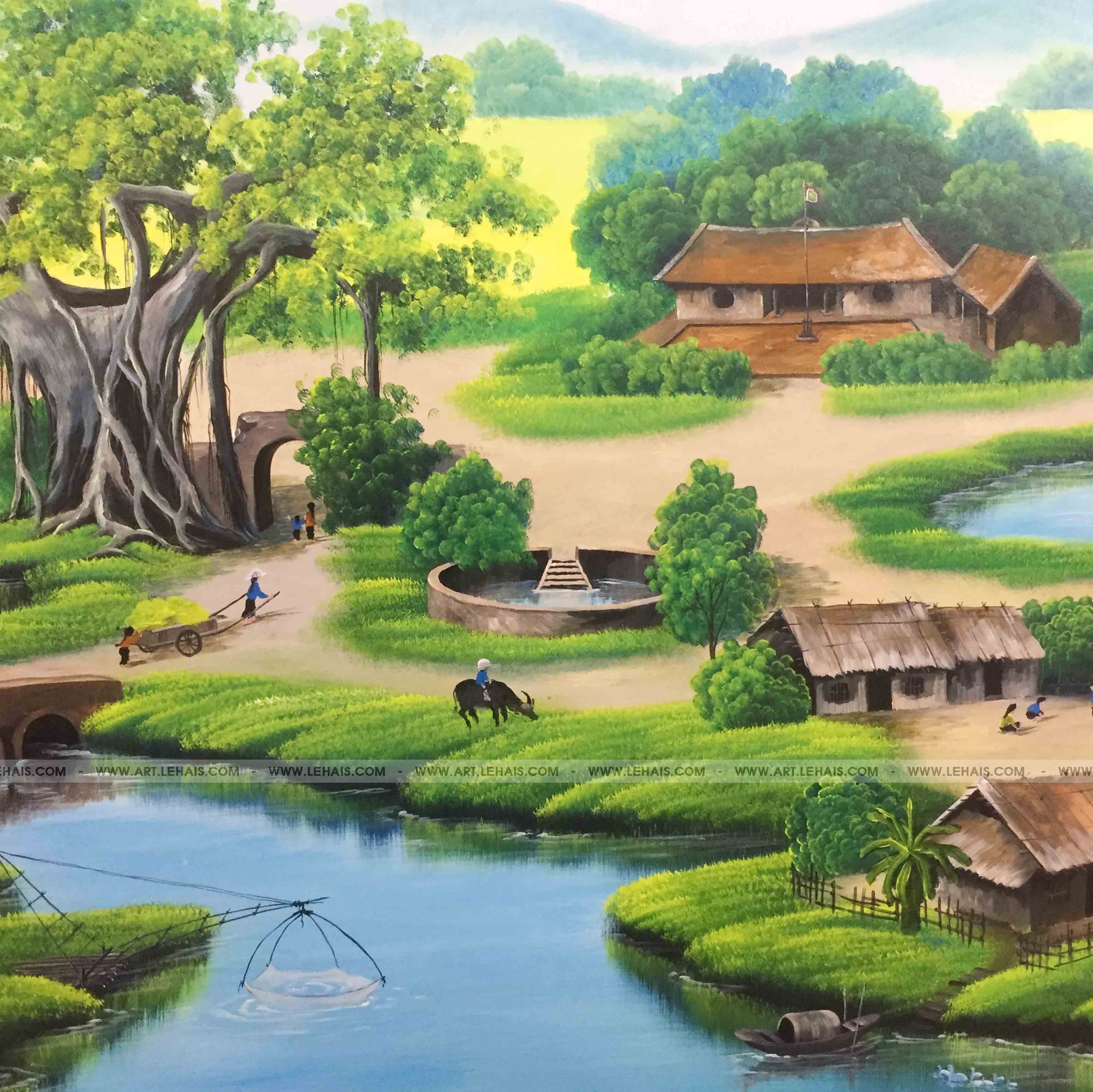 Vẽ tranh tường 3D cảnh đồng quê  tại gia đình ở Sơn Tây, Hà Nội - TT173LHAR