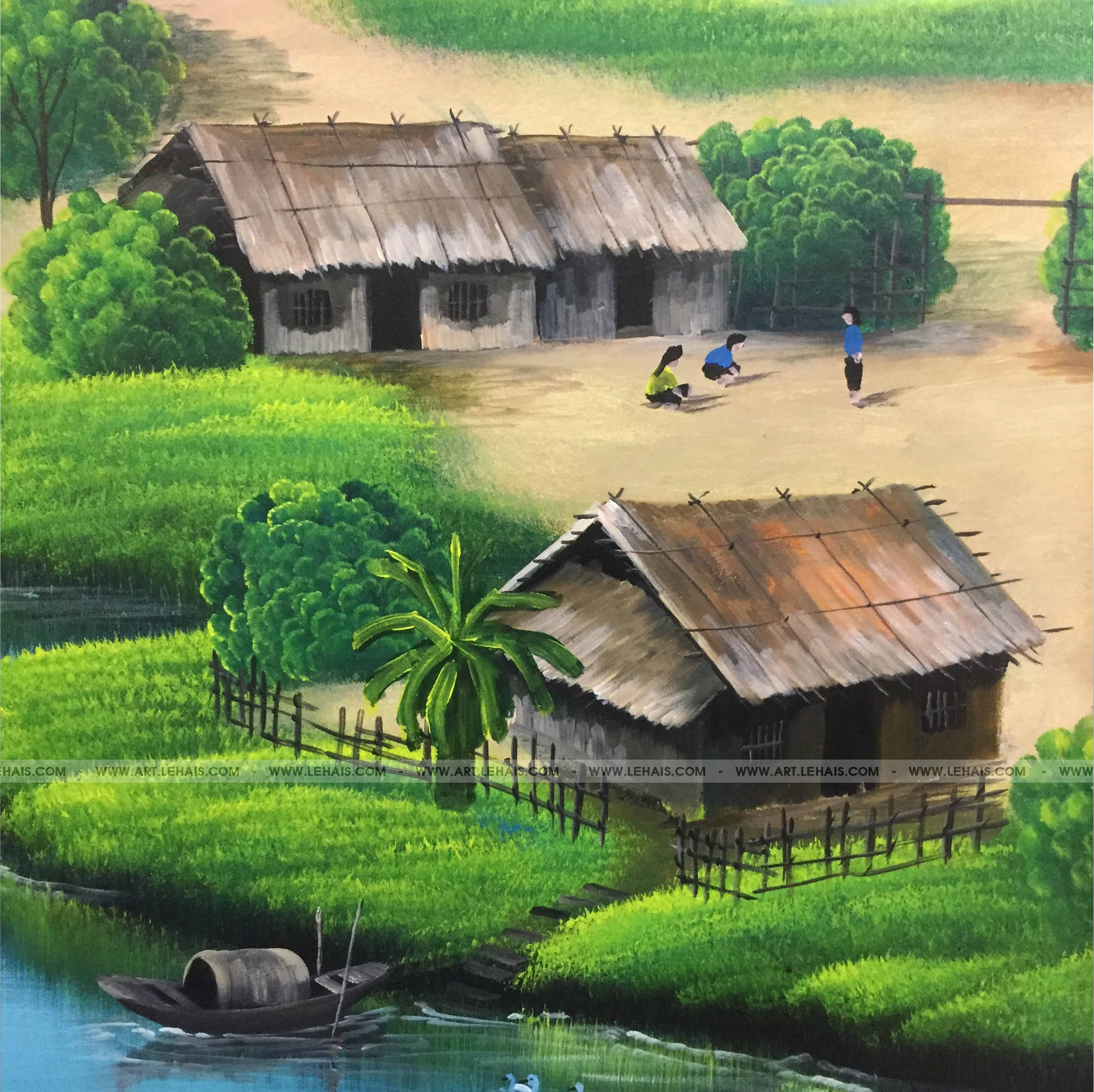 Vẽ tranh tường 3D cảnh đồng quê  tại gia đình ở Sơn Tây, Hà Nội - TT173LHAR