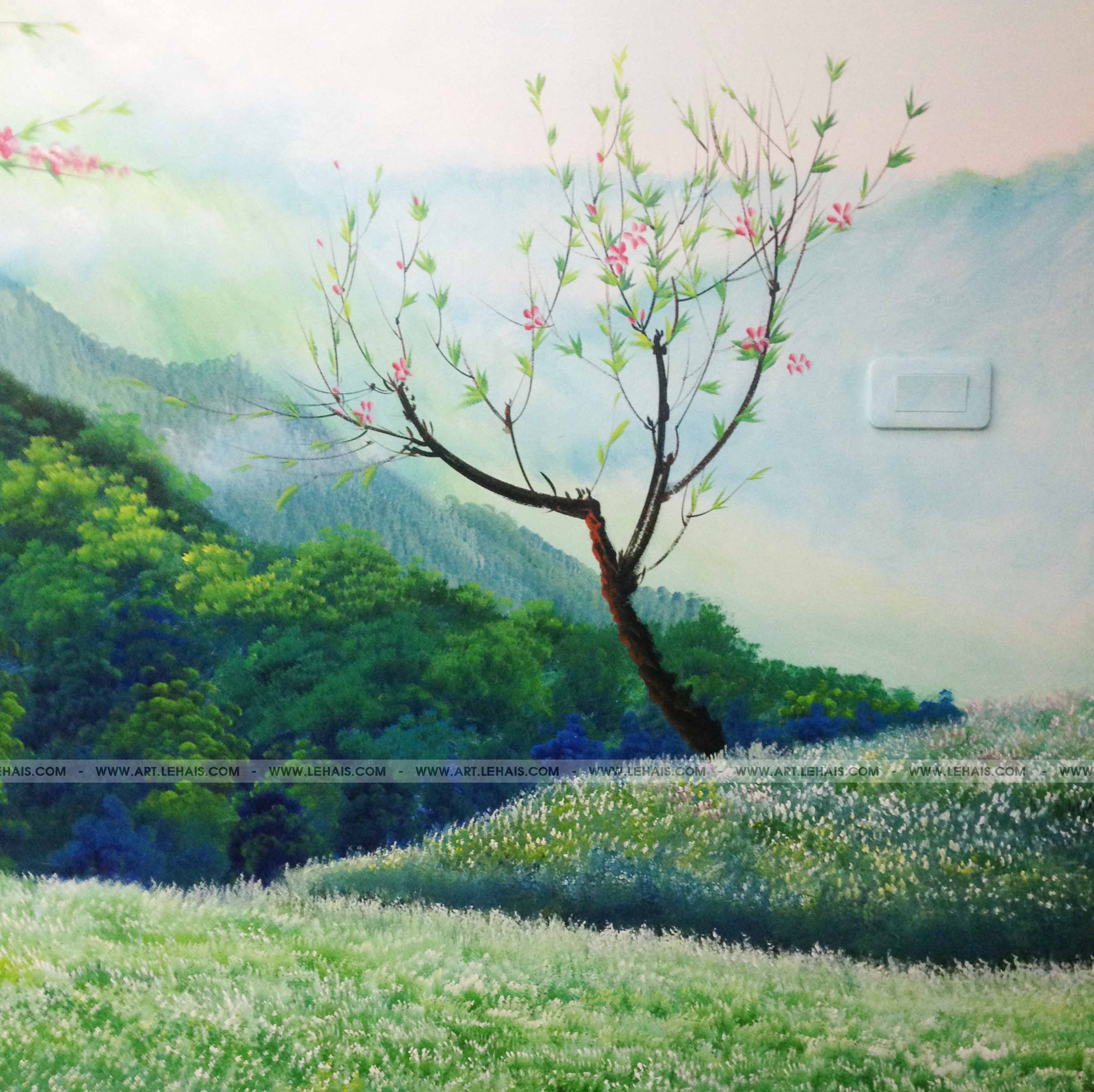 Vẽ tranh 3D phong cảnh núi rừng Tây Bắc tại tòa Star Tower, HN - TT55LHAR -  LEHAIS ART - TRANH NGHỆ THUẬT CAO CẤP