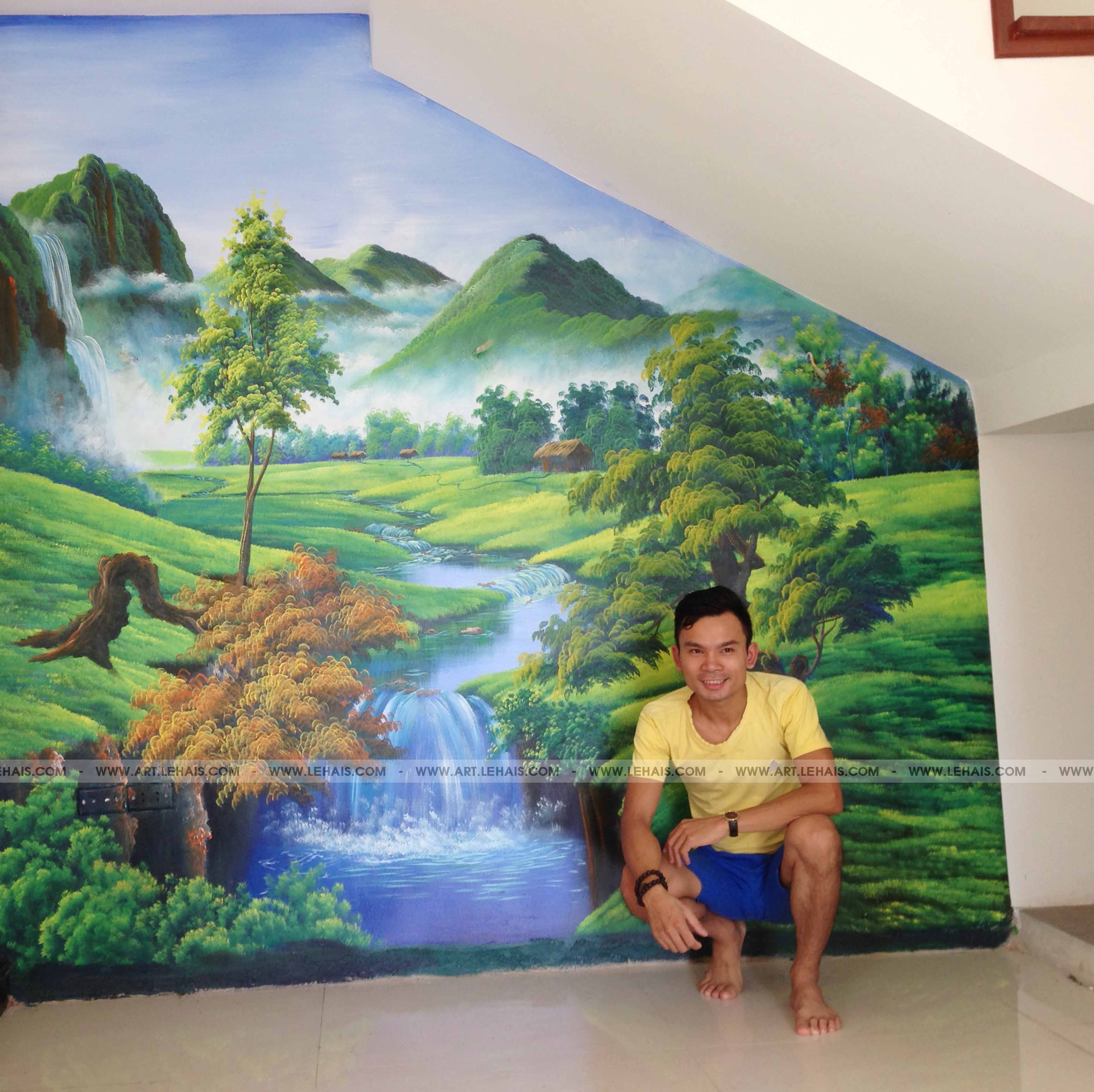 Vẽ tranh phong cảnh 3D gia đình tại thành phố Lai Châu - TT71LHAR - LÊ  HẢI'S ART - TRANH NGHỆ THUẬT CAO CẤP