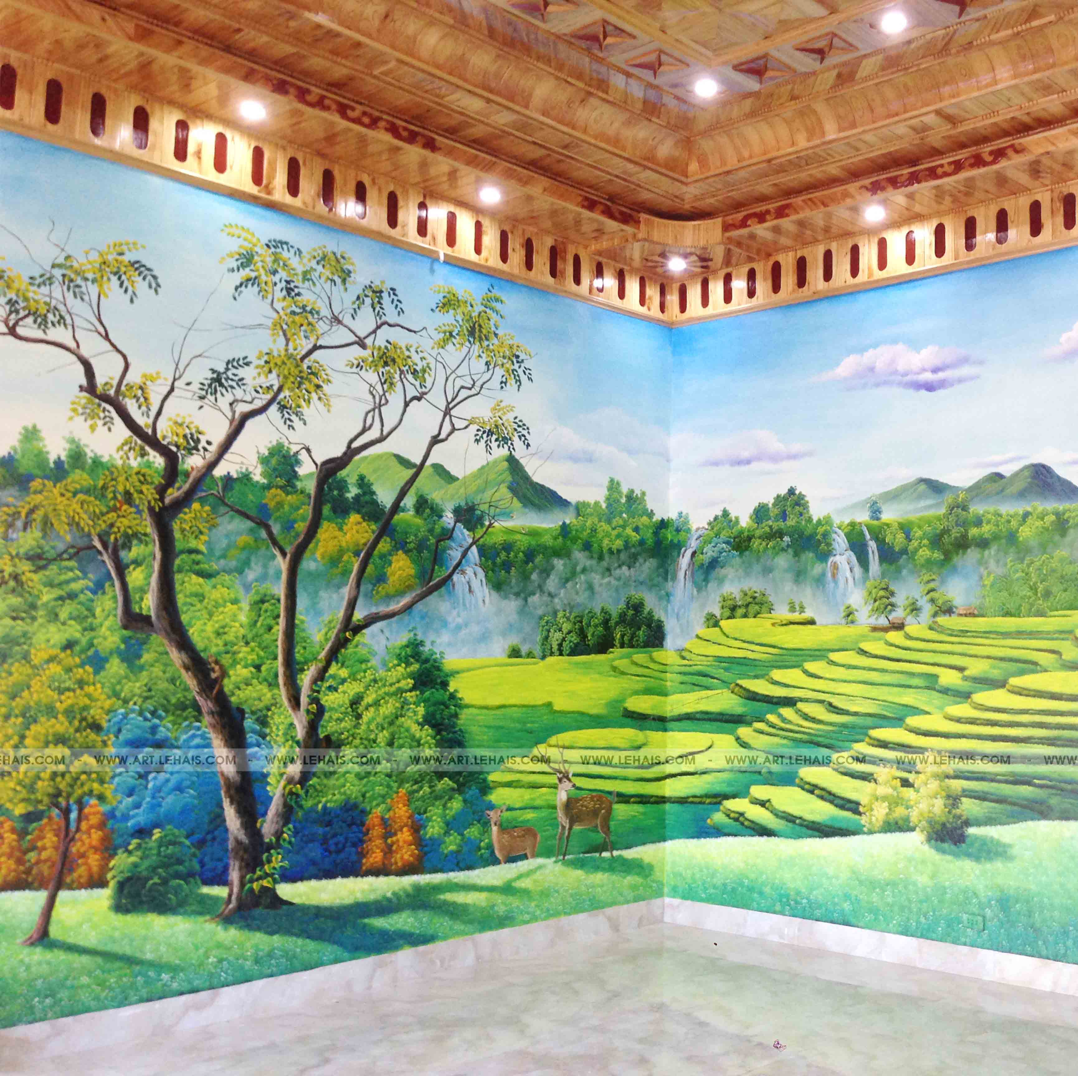 Vẽ tranh 3D cảnh núi rừng "Tây Bắc" tại gia đình ở TP Lào Cai - TT79LHAR