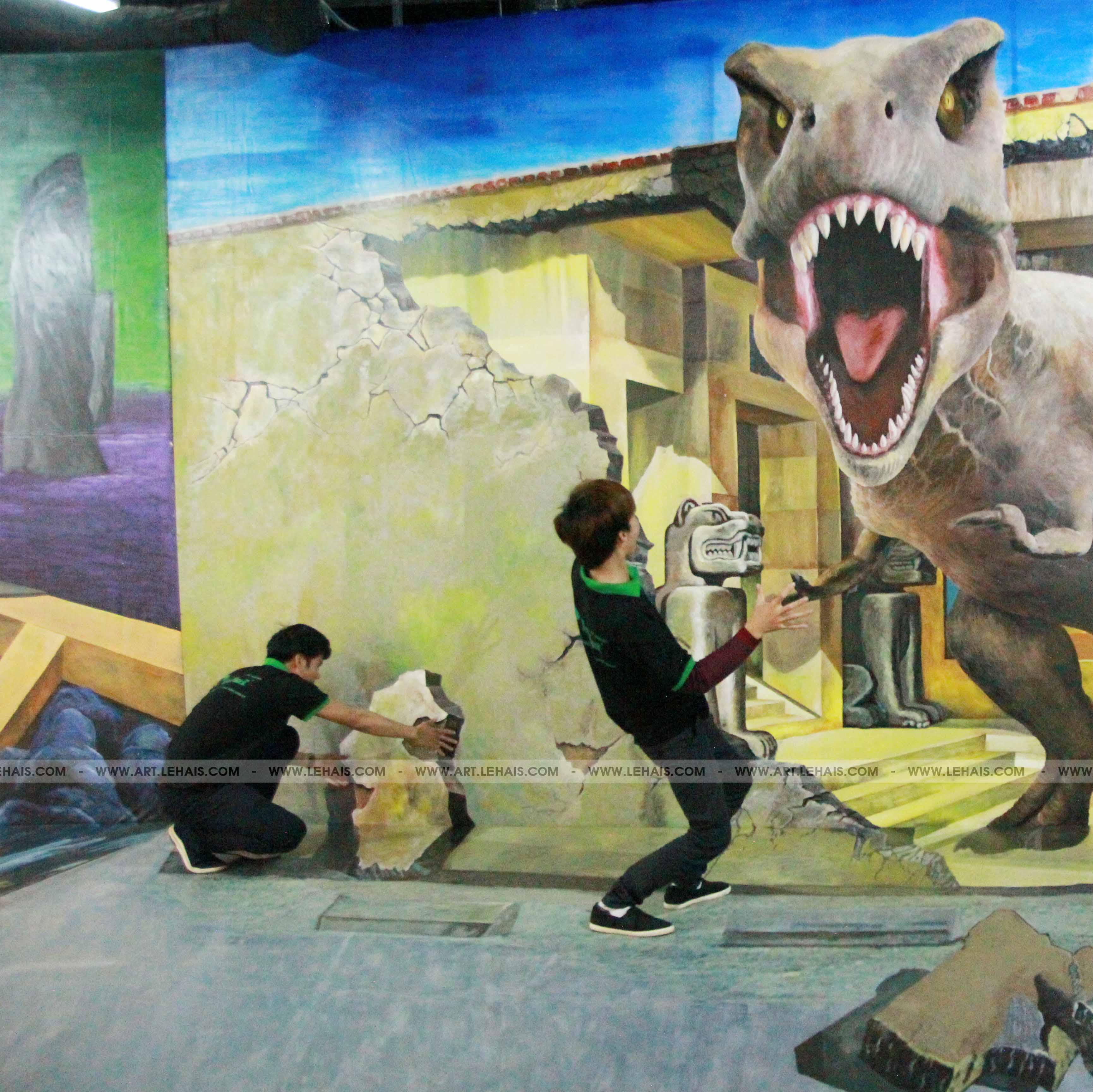 Vẽ tranh 3D khung long khổng lồ tại Mipec Long Biên, hà Nội - TT98LHAR