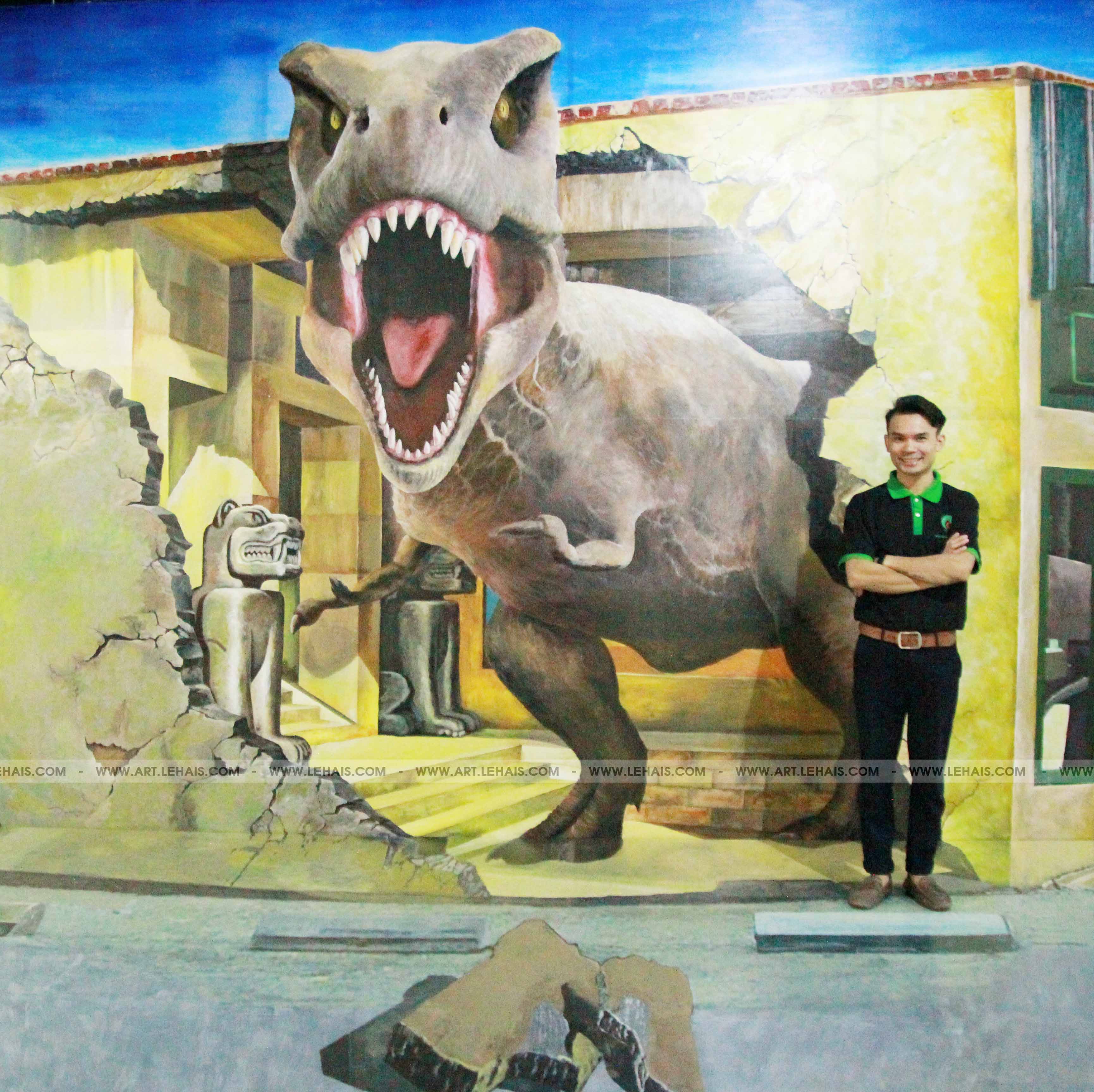 Vẽ tranh 3D khung long khổng lồ tại Mipec Long Biên, hà Nội - TT98LHAR