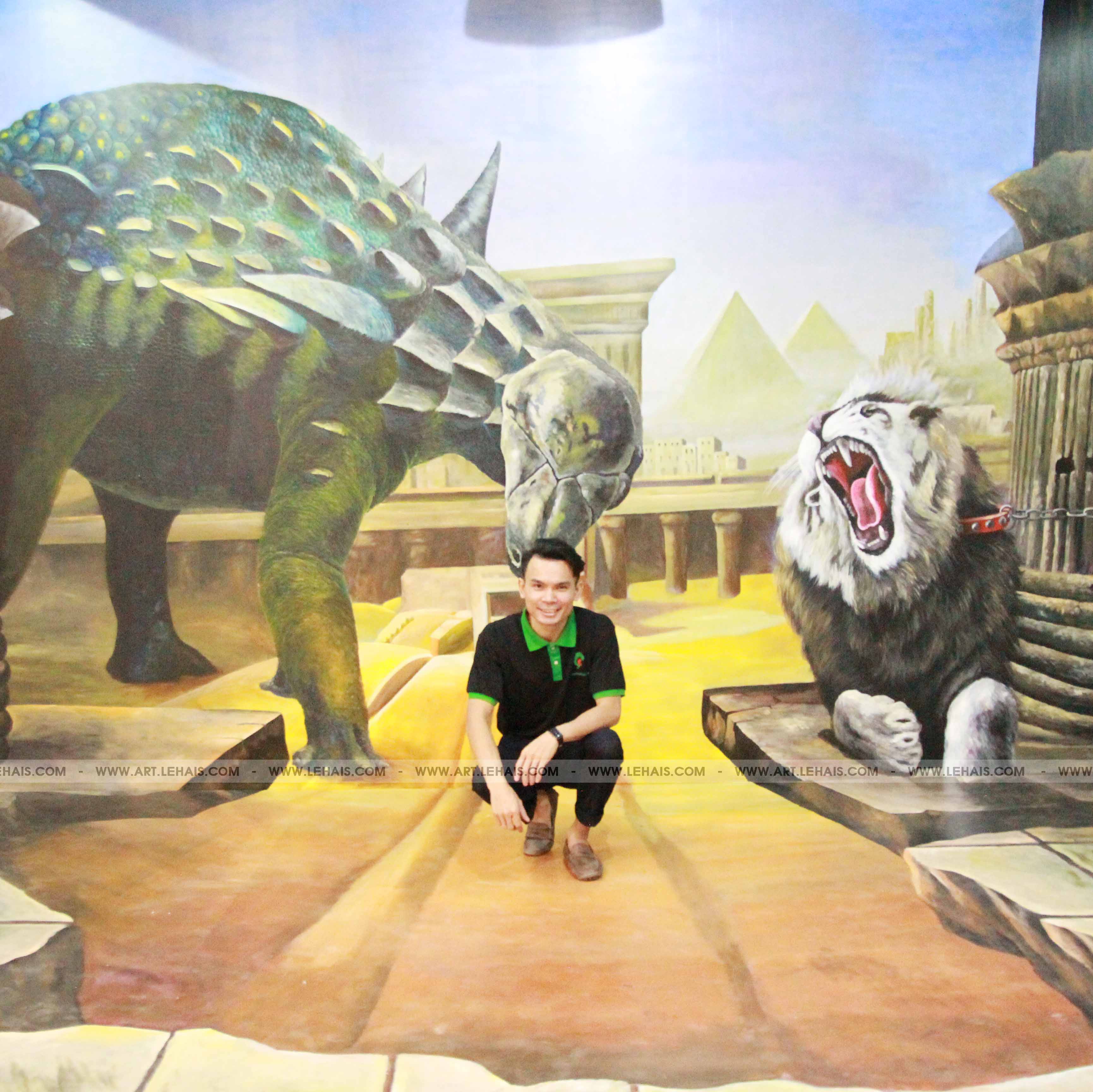 Vẽ tranh 3D khung long đại chiến vẽ tại Mipec Long Biên, Hà Nội - TT99LHAR