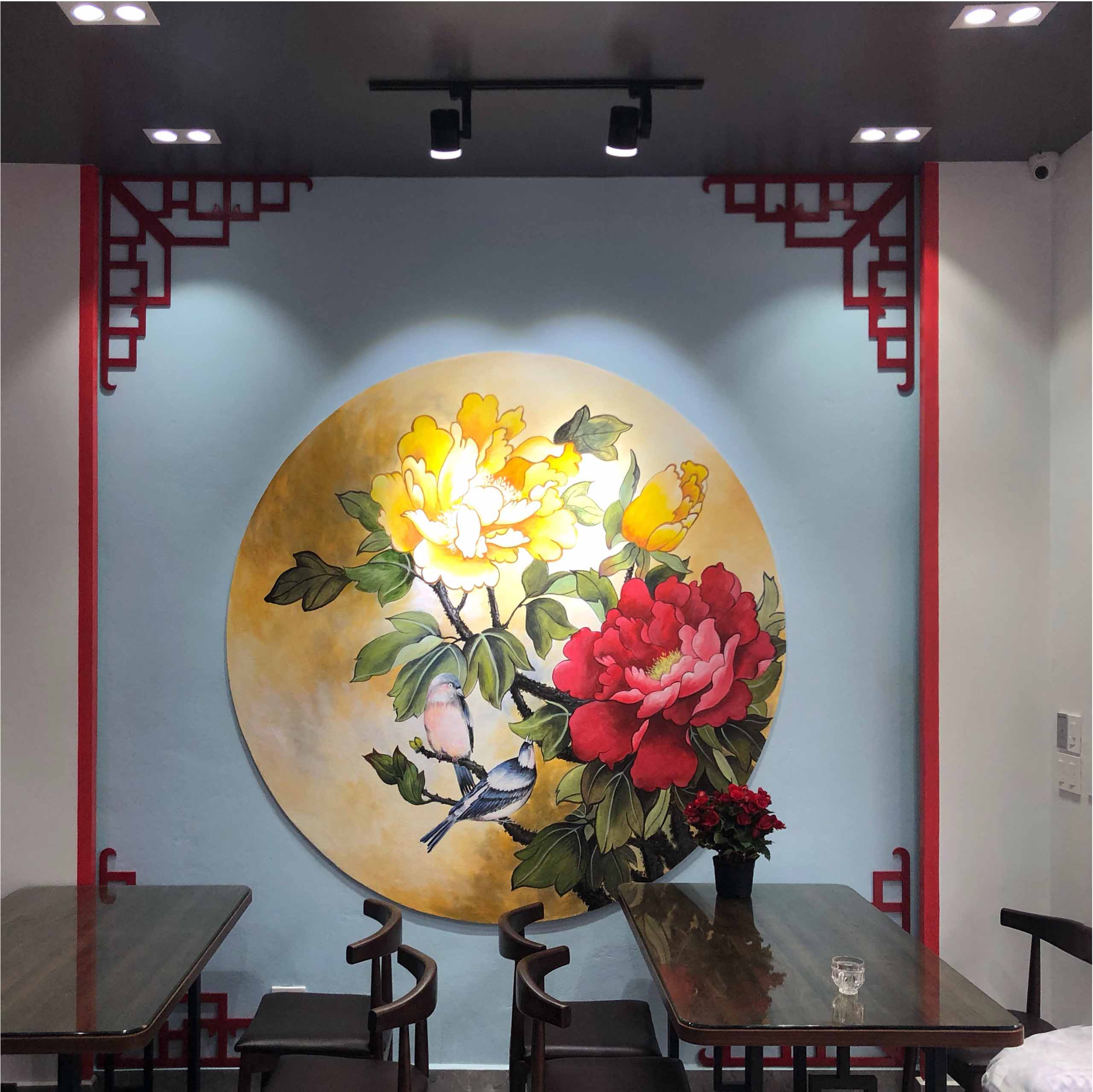 Vẽ tranh tường Hoa Mẫu Đơn tại nhà hàng ở Thành phố Thái Bình - TT184LHAR