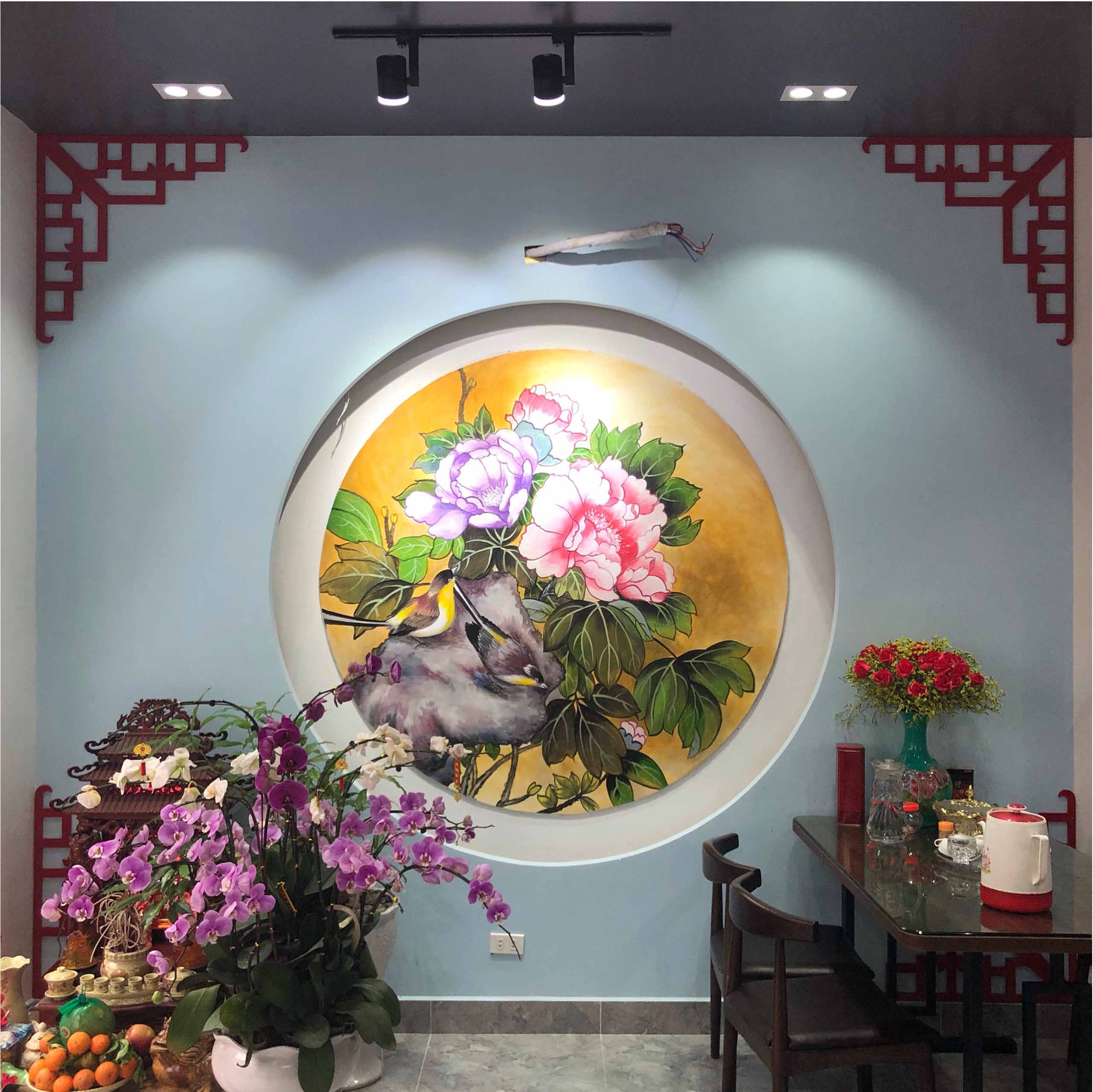 Vẽ tranh tường Hoa Mẫu Đơn tại nhà hàng ở Thành phố Thái Bình - TT185LHAR