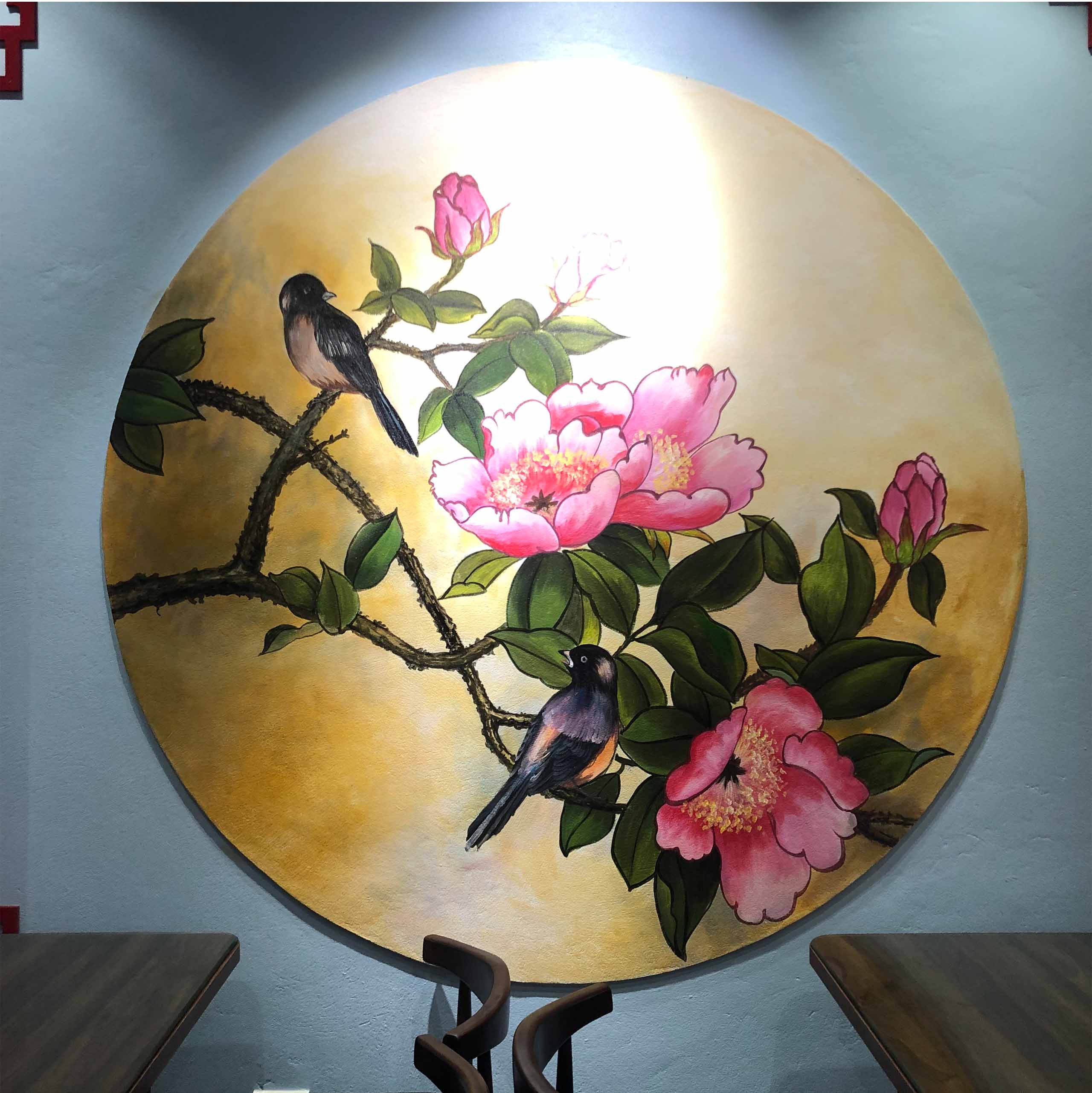 Vẽ tranh tường Hoa Mẫu Đơn tại nhà hàng ở Thành phố Thái Bình - TT186LHAR