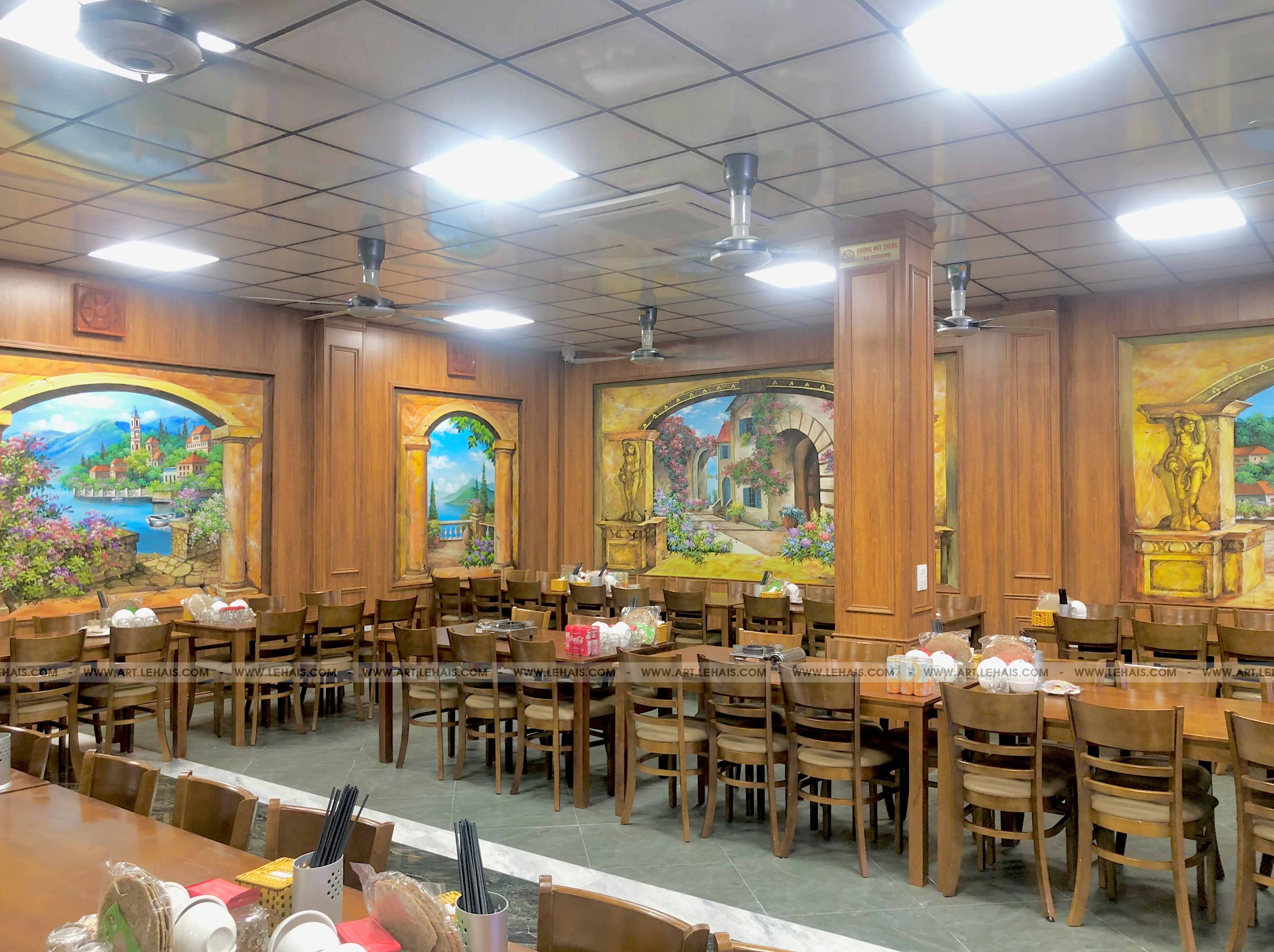 Vẽ tranh tường phong cảnh 3D tại nhà hàng Hùng Tàu ở Phố Nối, Mỹ Hào, Hưng Yên - TT188LHAR