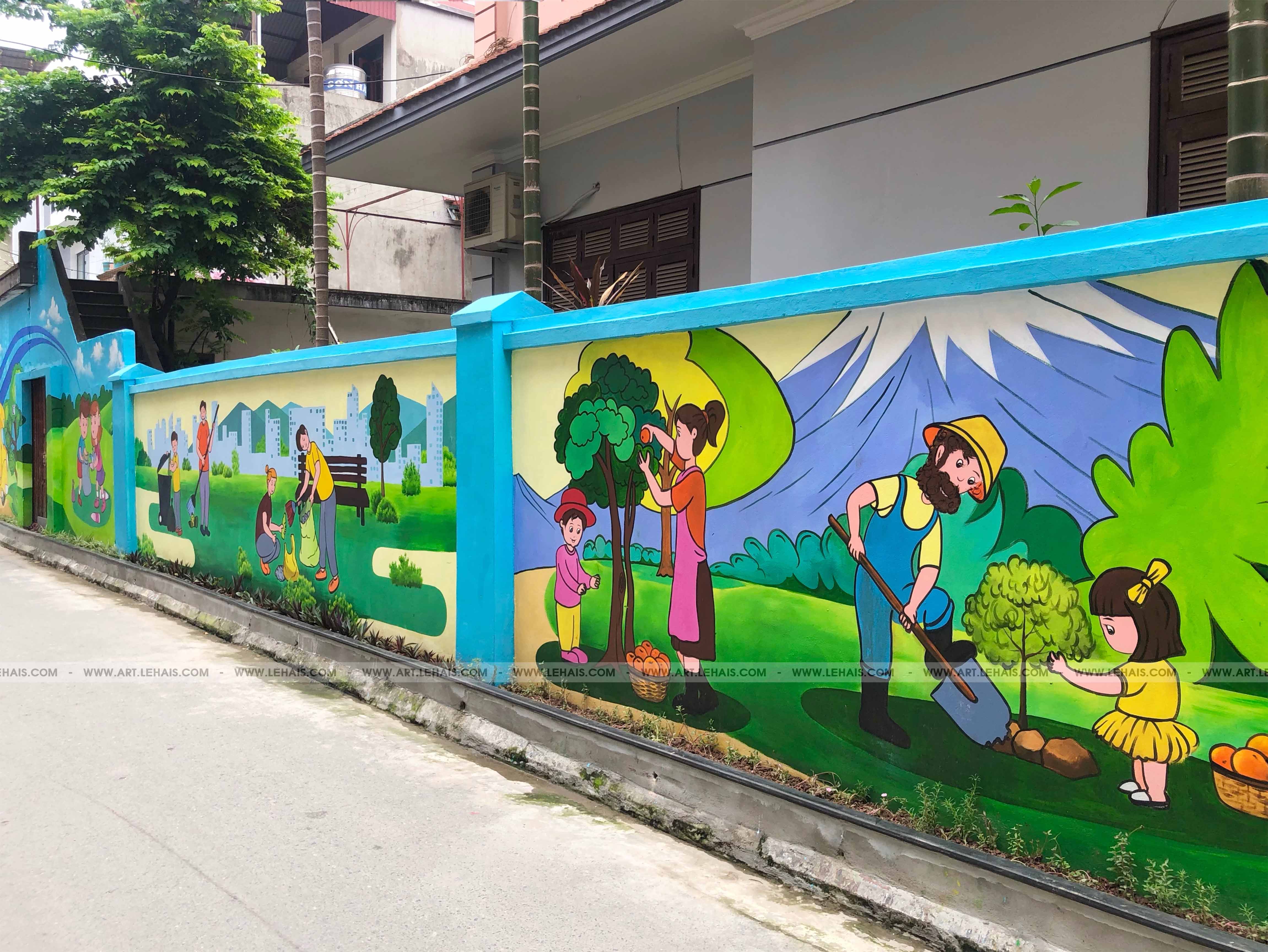 Vẽ tranh tường đường phố với nội dung tuyên truyền bảo vệ môi trường tại Ngô Gia Tự, Long Biên, Hà Nội - TT190LHAR