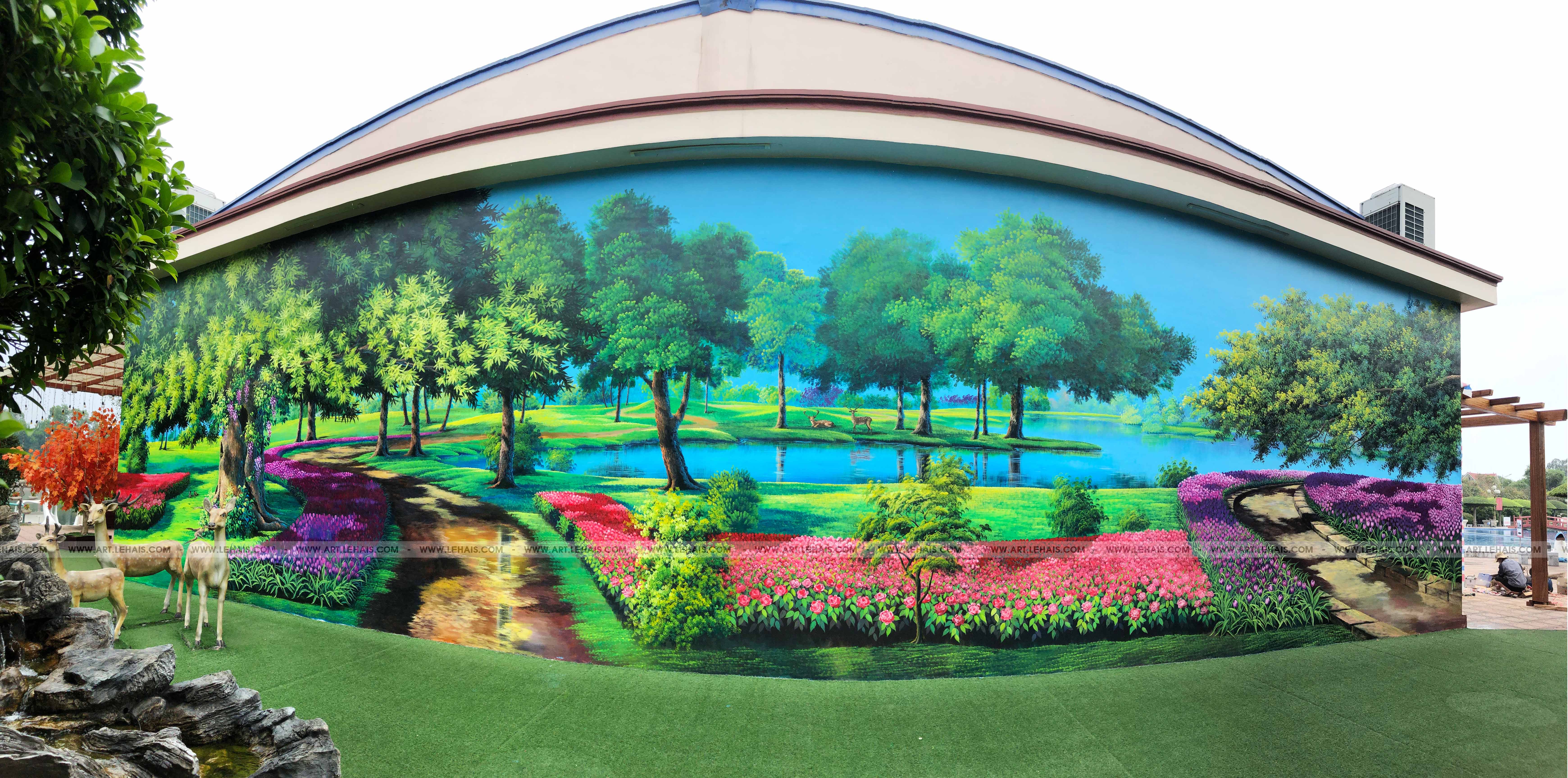 Vẽ tranh phong cảnh 3D trên tường tại khu du lịch sinh thái Dũng Tân ở Sông Công, Thái Nguyên - TT192LHAR 1