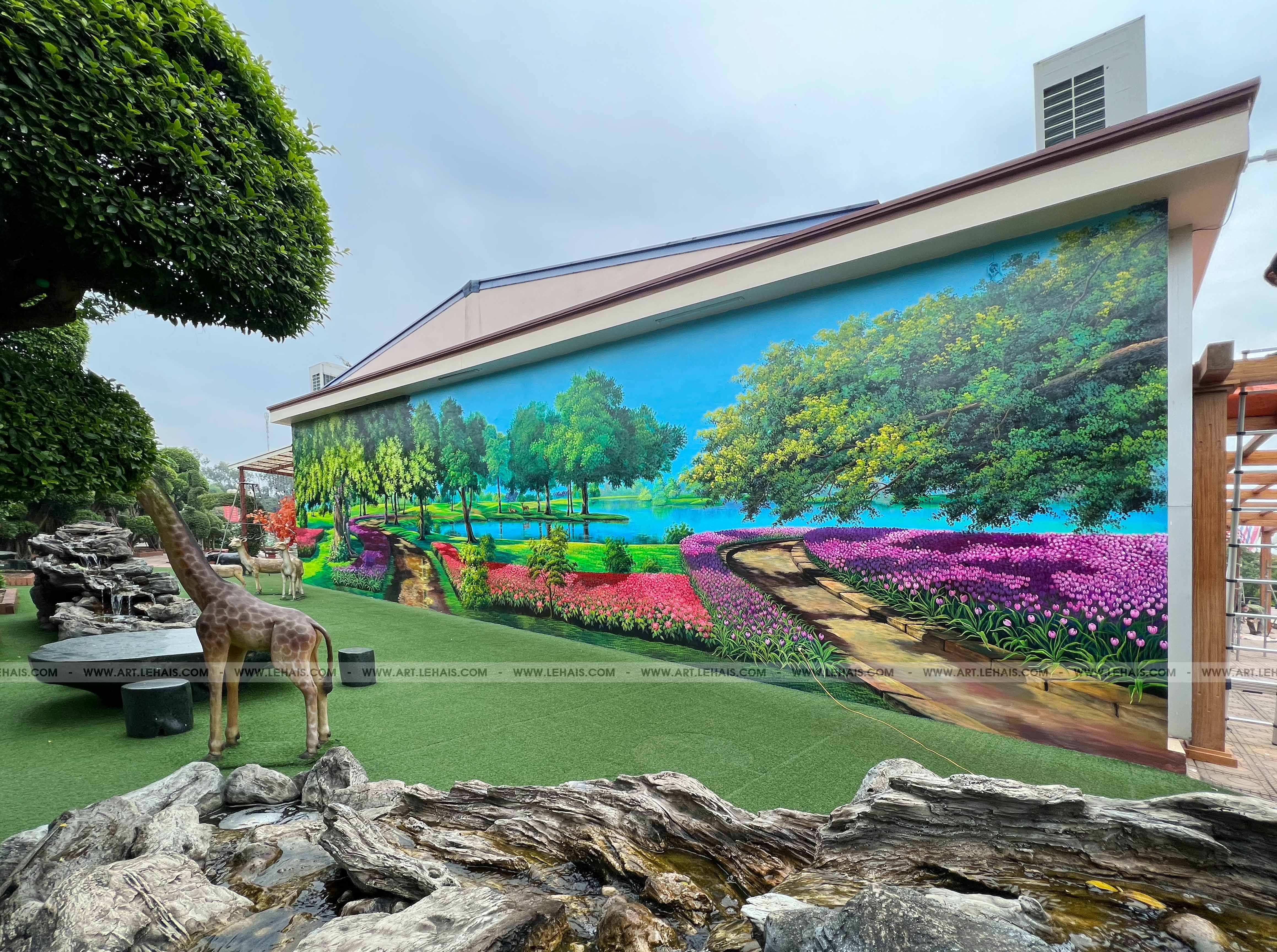 Vẽ tranh phong cảnh 3D trên tường tại khu du lịch sinh thái Dũng Tân ở Sông Công, Thái Nguyên - TT192LHAR 29