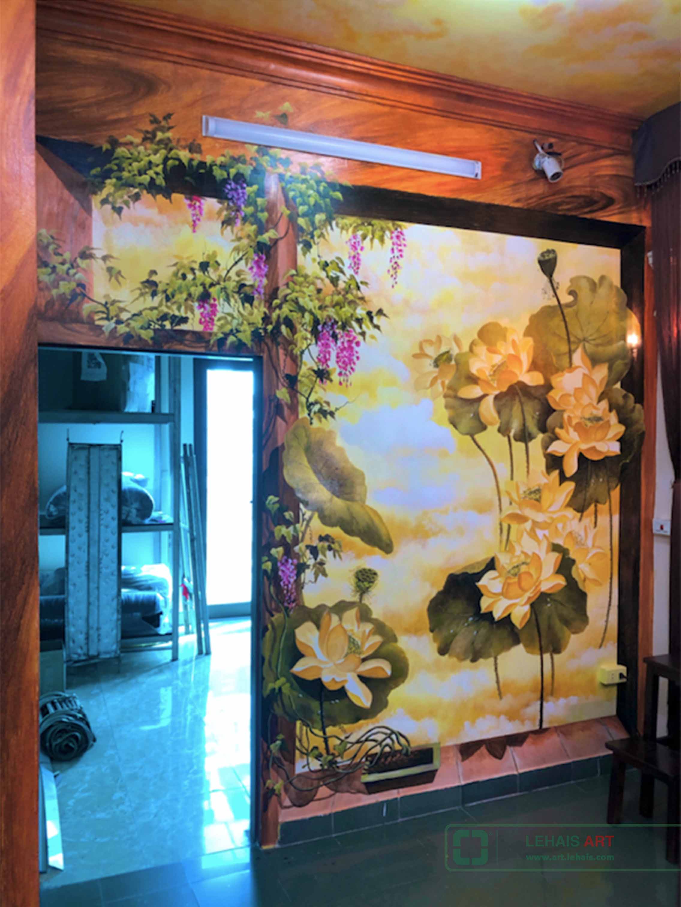 Vẽ tranh hoa sen 3D tại phòng thờ gia đình ở phố Đường Thành, quận Hoàn Kiếm, Hà Nội - TT194LHAR 2