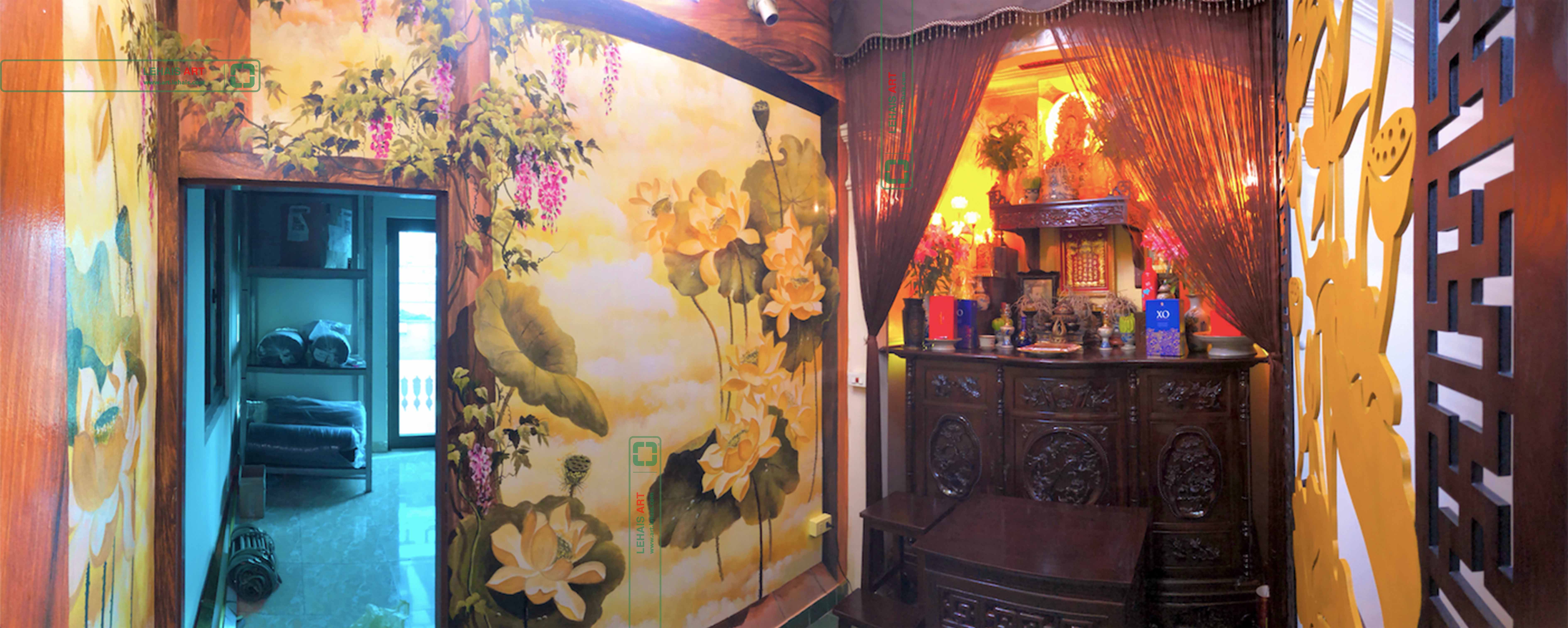 Vẽ tranh hoa sen 3D tại phòng thờ gia đình ở phố Đường Thành, quận Hoàn Kiếm, Hà Nội - TT194LHAR 5