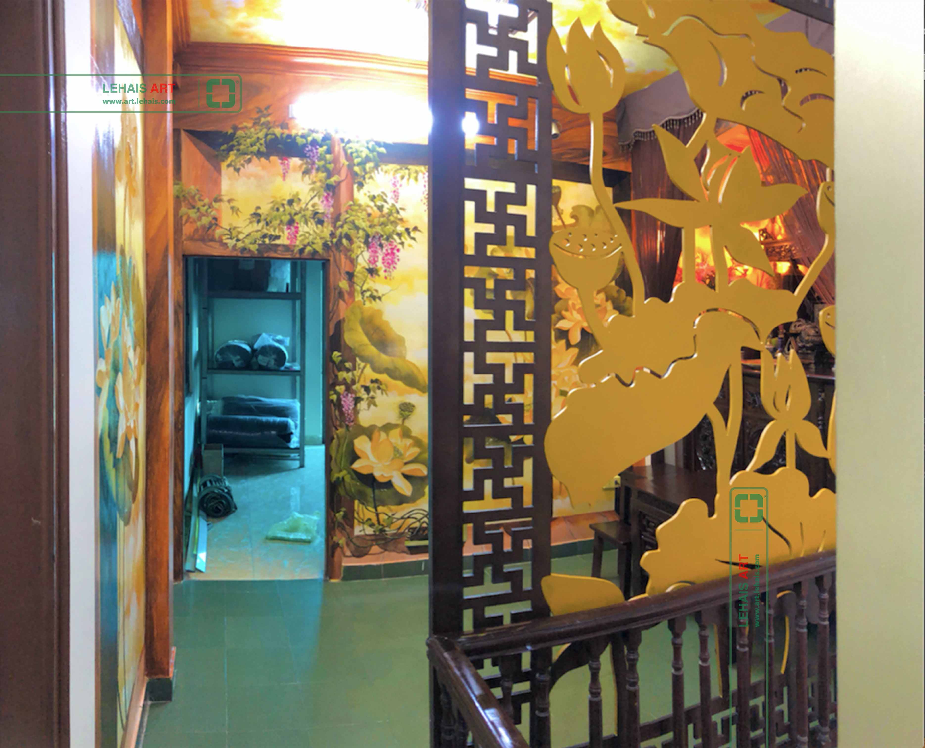 Vẽ tranh hoa sen 3D tại phòng thờ gia đình ở phố Đường Thành, quận Hoàn Kiếm, Hà Nội - TT194LHAR 6