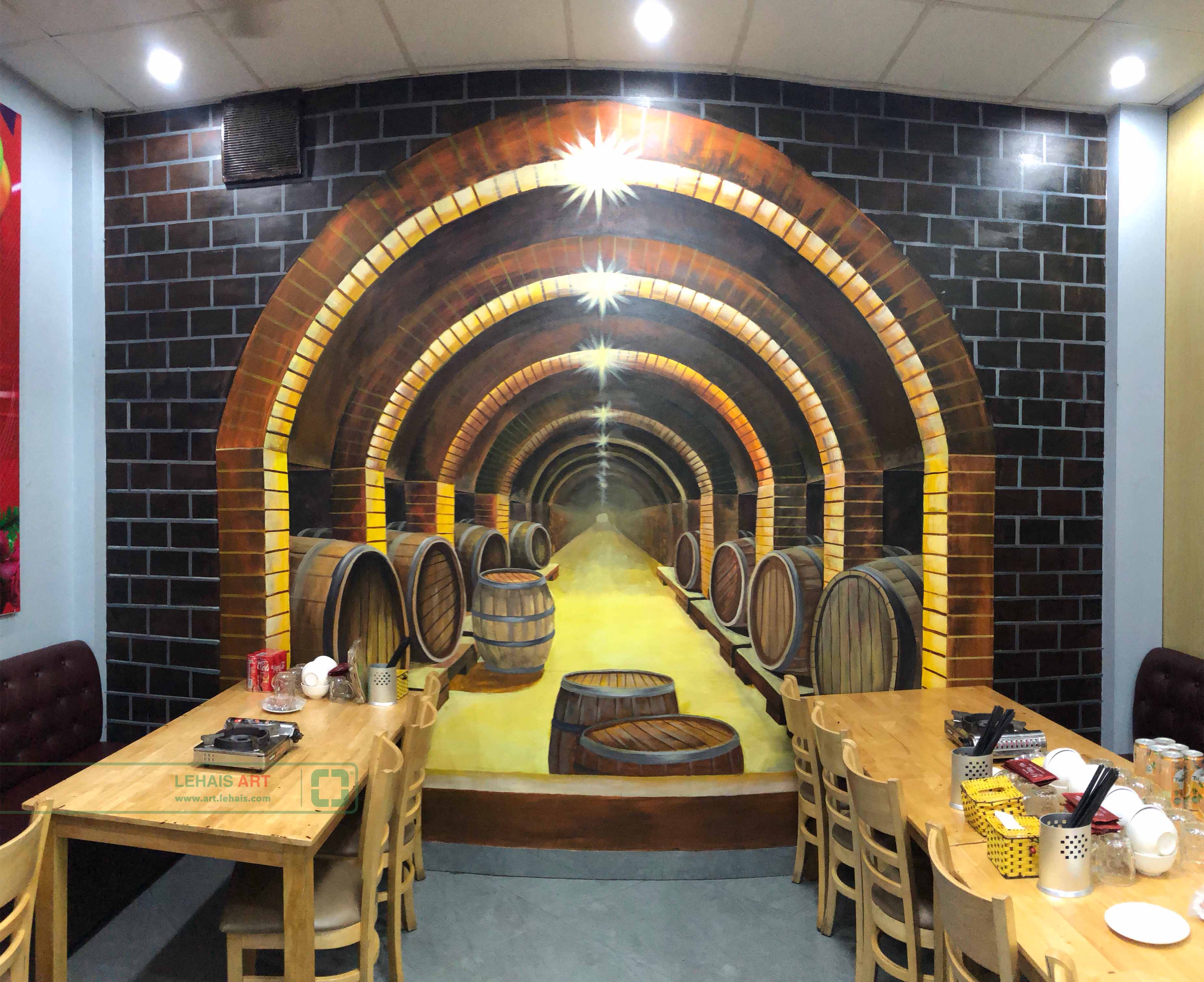 Vẽ tranh 3D trên tường hình ảnh Hầm Rượu tại nhà Hàng Hùng Tàu ở Phố Nối, Hưng Yên - TT197LHAR5